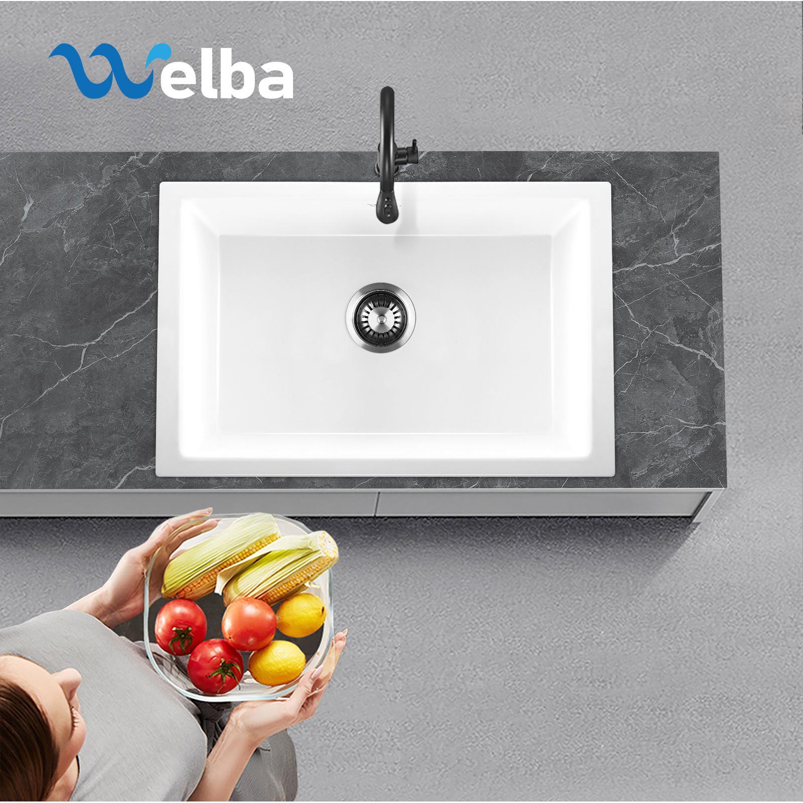 Welba Kitchen Sink 70x45cm Granite Stone Sink Laundry Basin Single Bowl White - Sunyee