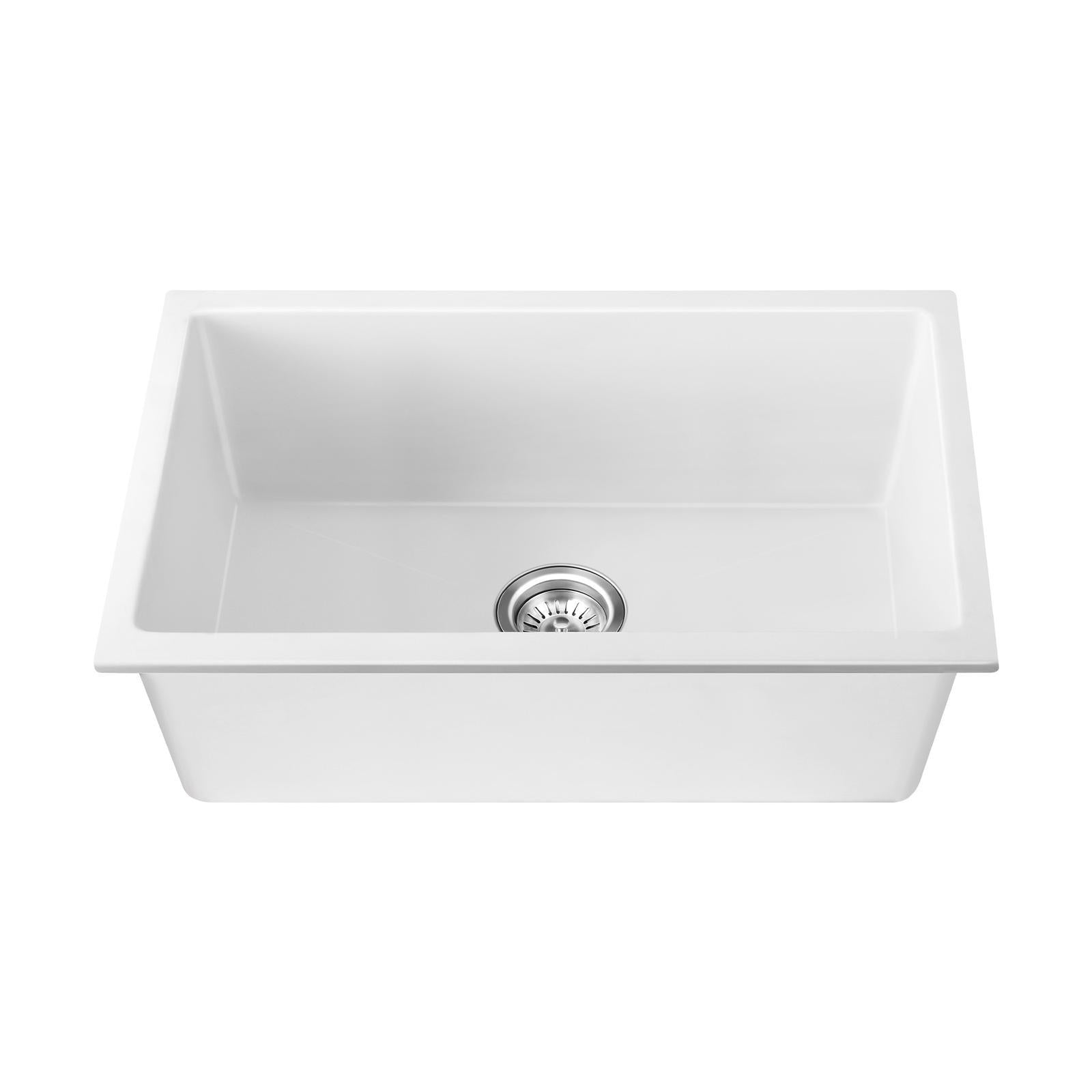 Welba Kitchen Sink 70x45cm Granite Stone Sink Laundry Basin Single Bowl White - Sunyee