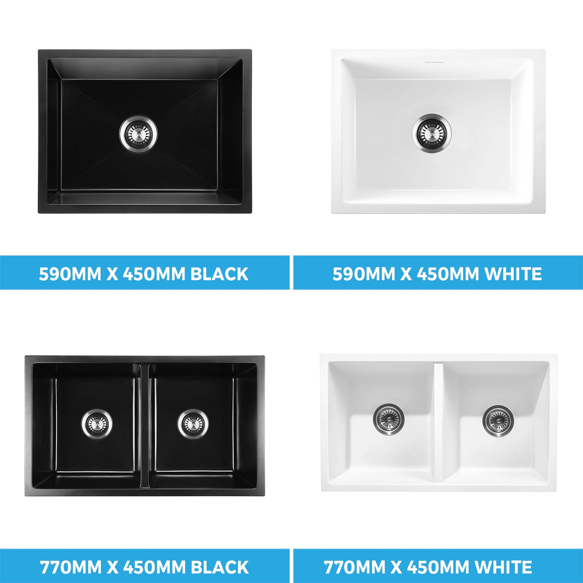 Welba Kitchen Sink Basin Stone Sink Bathroom Laundry Single Double Bowl - Sunyee