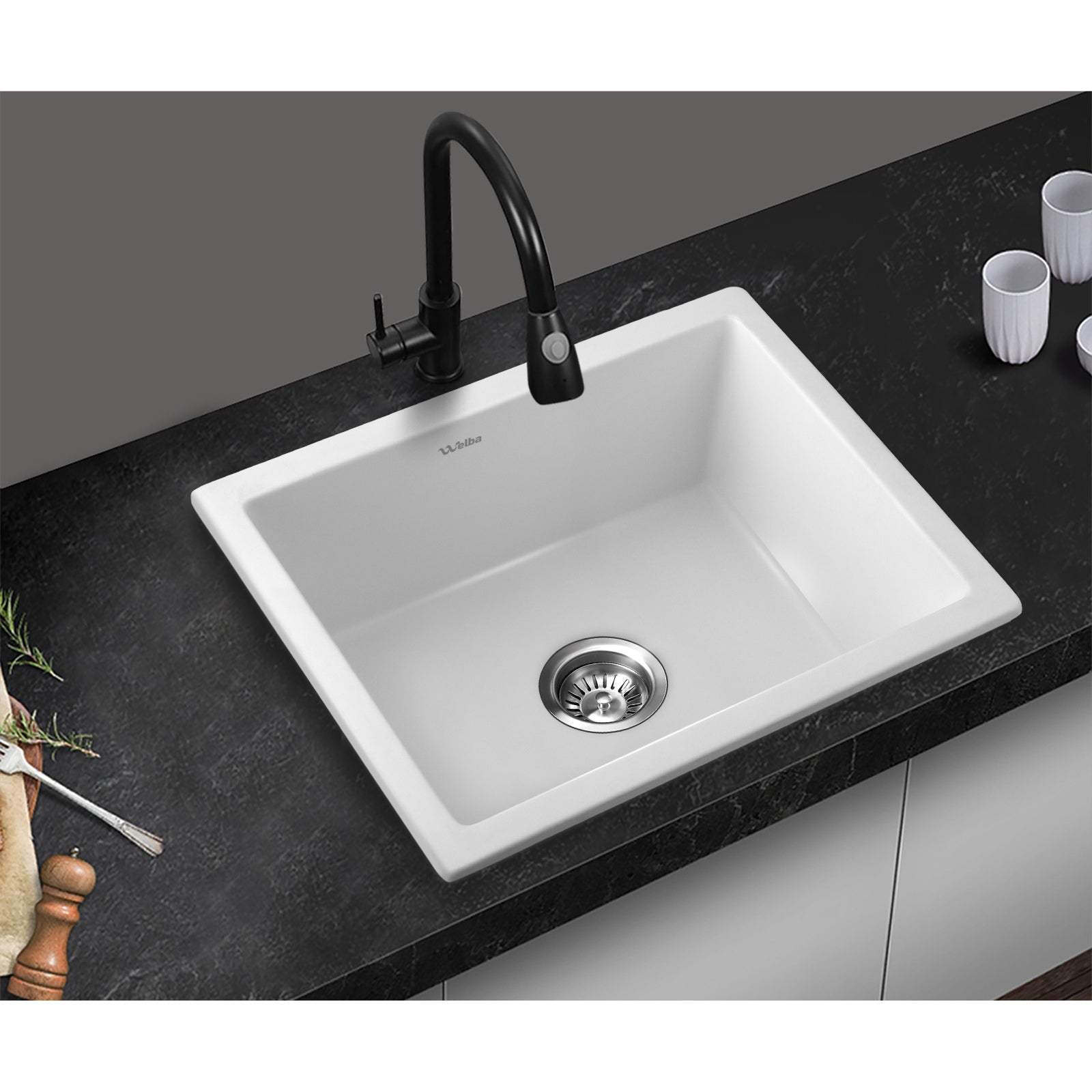 Welba Kitchen Sink Basin Stone Sink Bathroom Laundry Single Double Bowl - Sunyee