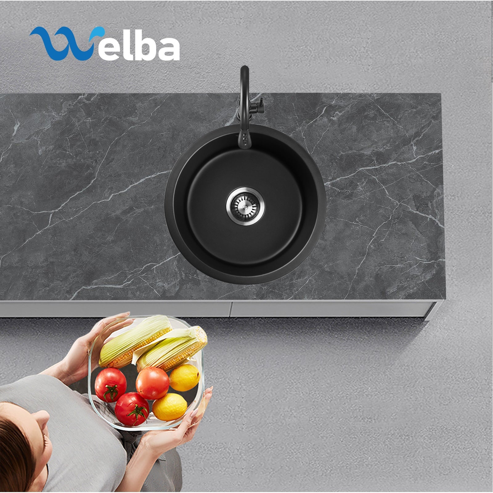 Welba Kitchen Sink Basin Stone Sink Bathroom Laundry Single Double Bowl - Sunyee