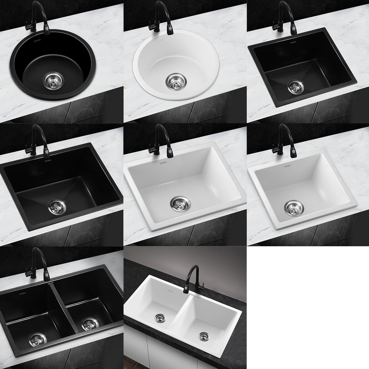Welba Kitchen Sink Basin Stone Sink Bathroom Laundry Single Double Bowl - Sunyee