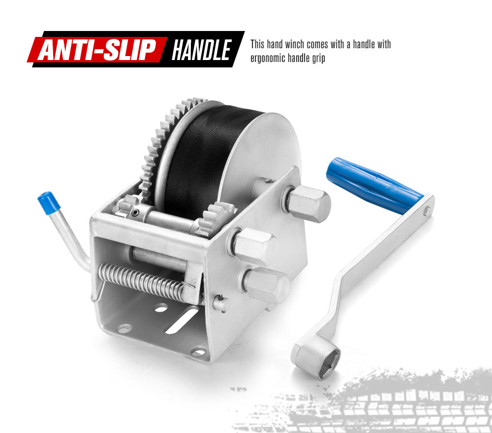 3000KG/6615LBS Hand Winch 3 Speed Dyneema Webbing Strap Boat Car Marine 4WD 8M - Sunyee