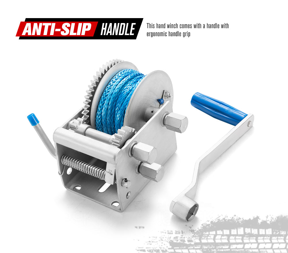 Hand Winch 2000KG/4410LBS 3 Speed Dyneema Synthetic Rope Boat Car Marine 10M - Sunyee
