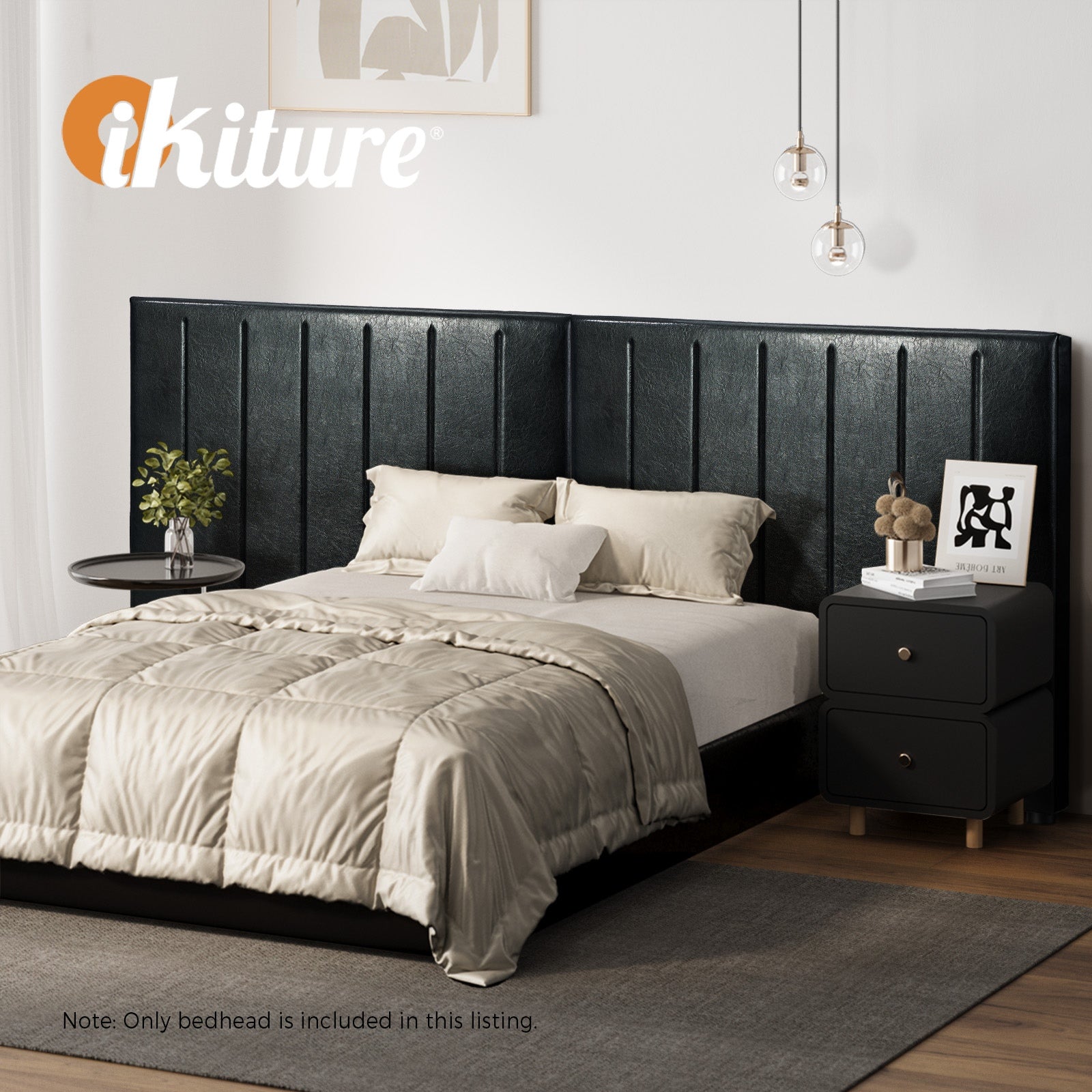Oikiture Bed Frame Headboard Double Queen King Size Head Bedhead Black Leather - Sunyee