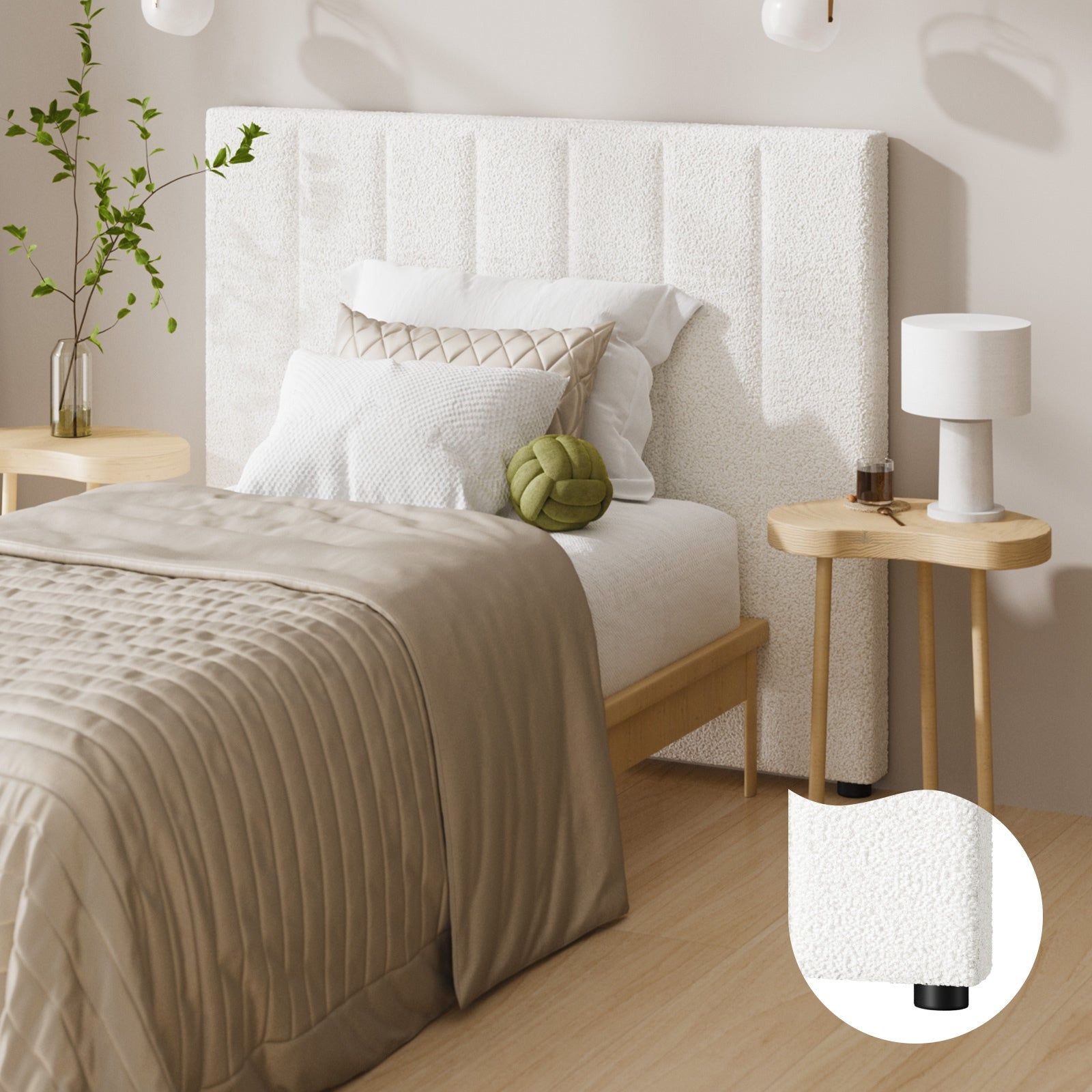 Oikiture Headboard Queen Double King Single Bedhead Boucle Fabric White - Sunyee