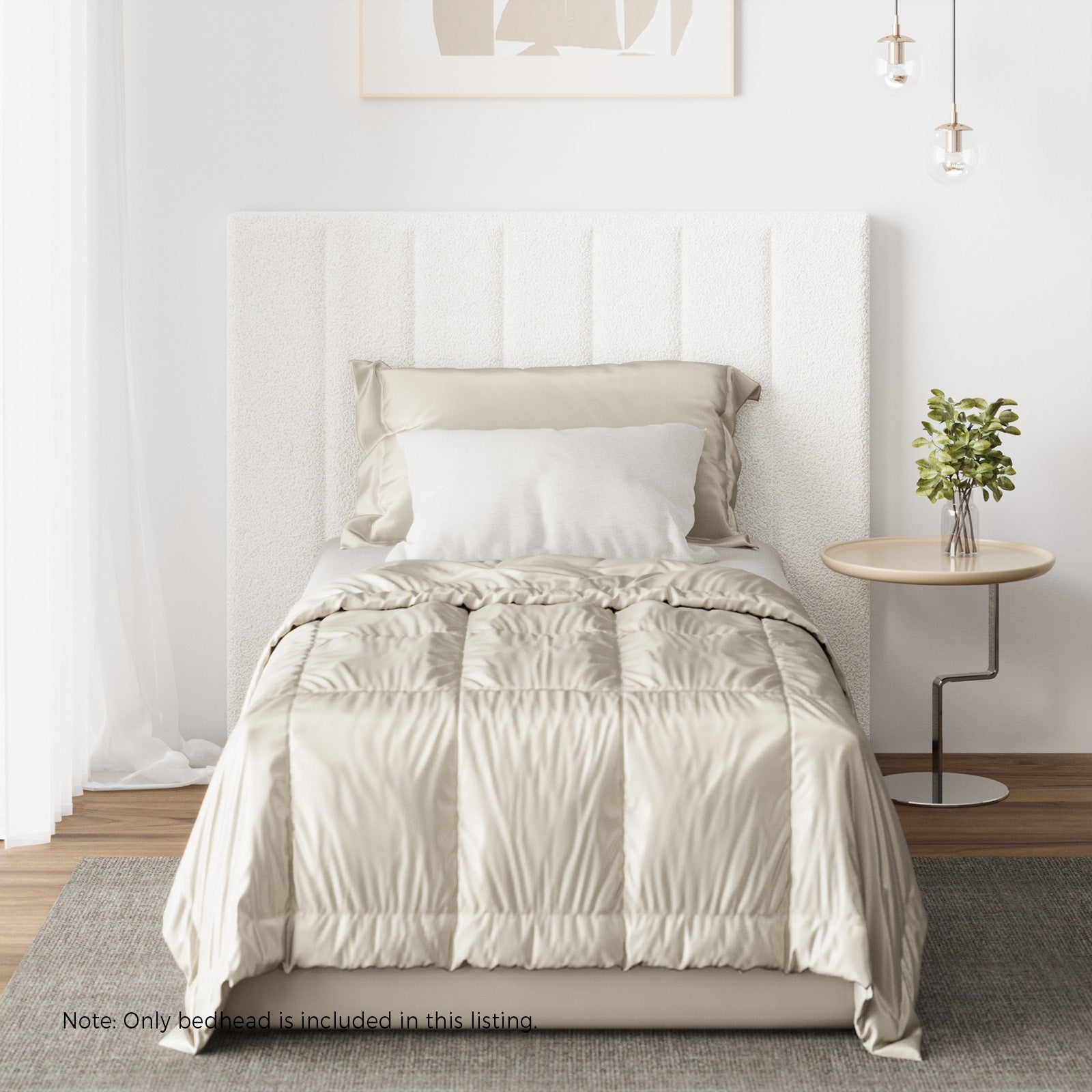 Oikiture Bed Frame Headboard King Single Size Head Bedhead White Boucle - Sunyee