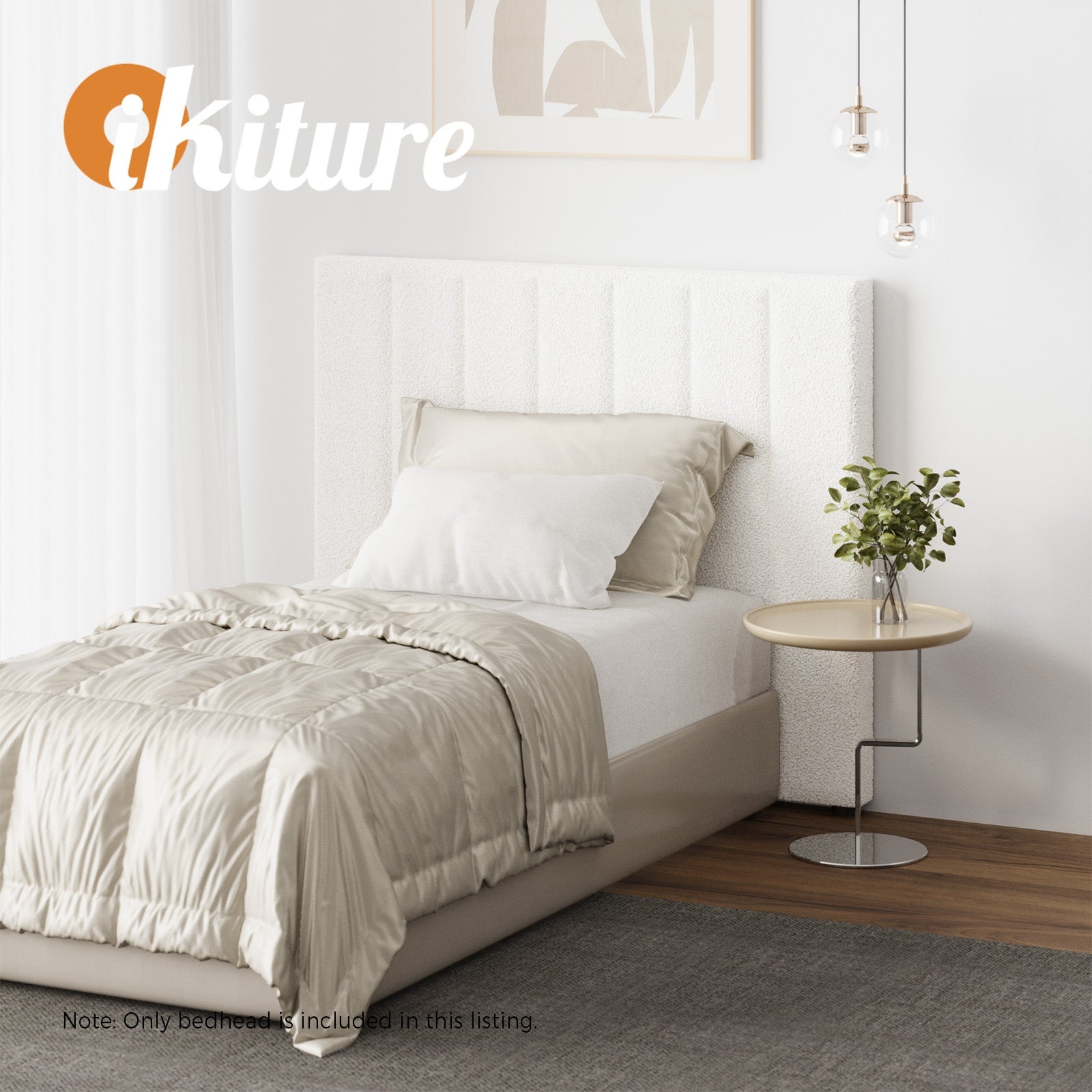 Oikiture Bed Frame Headboard King Single Size Head Bedhead White Boucle - Sunyee