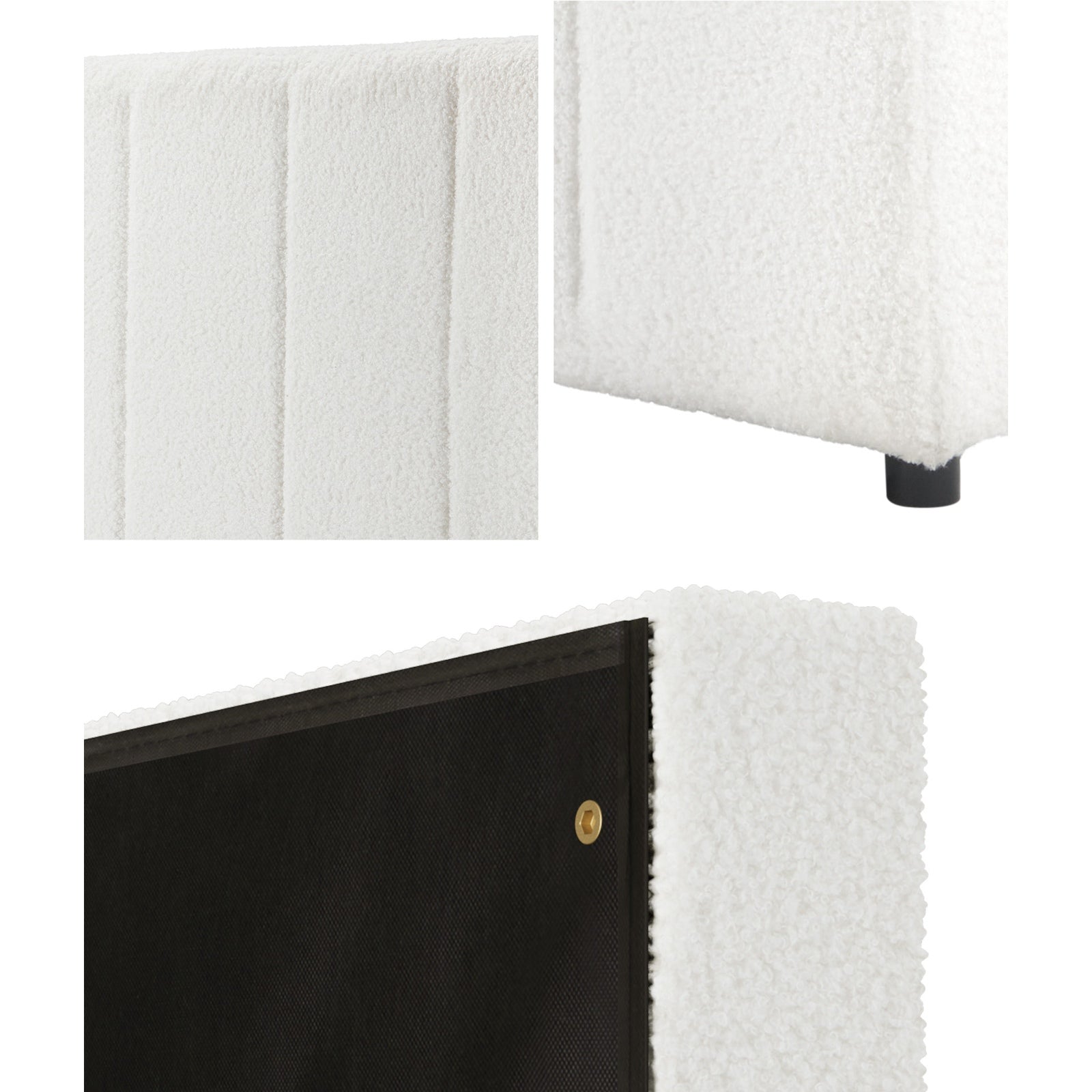 Oikiture Bed Frame Headboard King Single Size Head Bedhead White Boucle - Sunyee