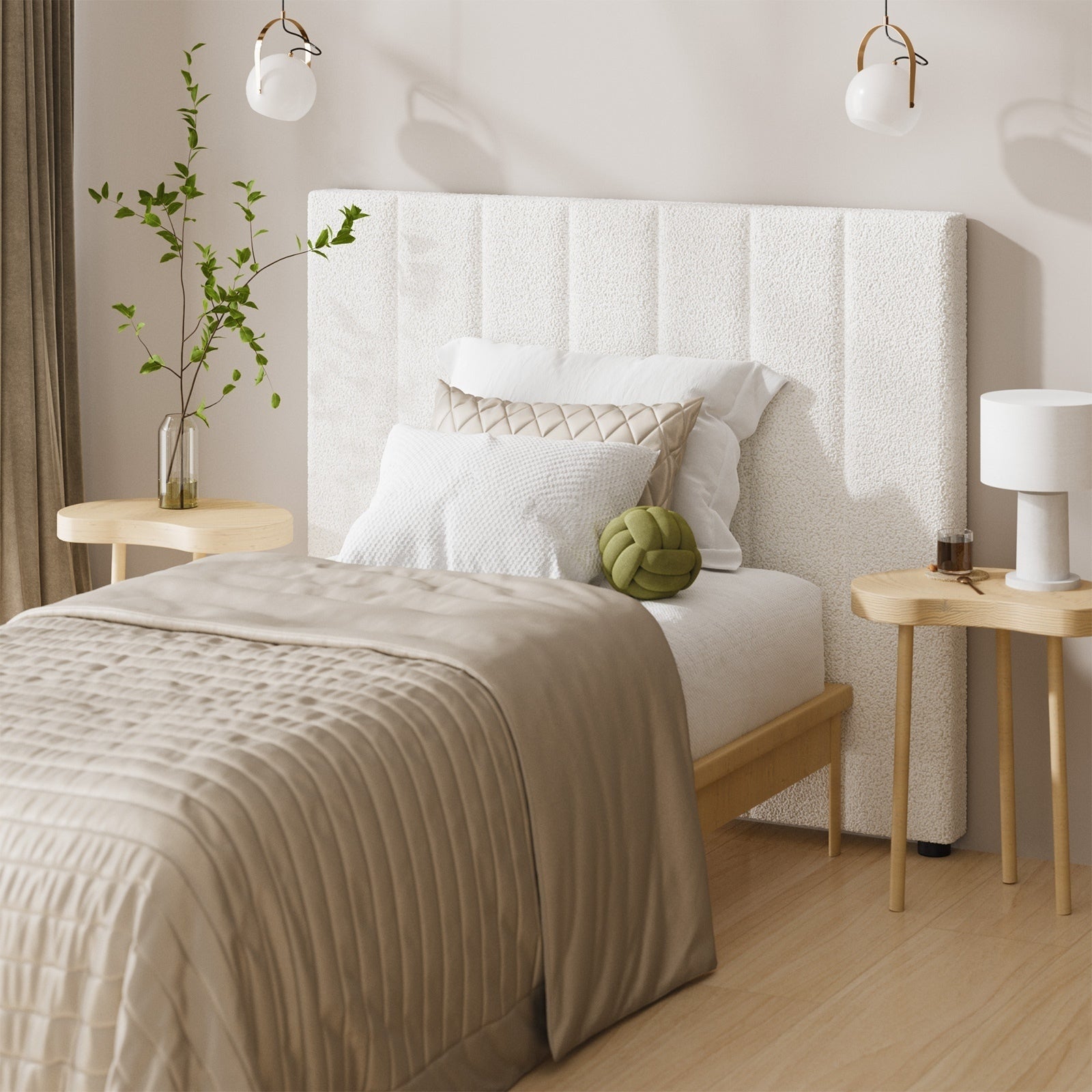 Oikiture Bed Frame Headboard King Single Size Head Bedhead White Boucle - Sunyee