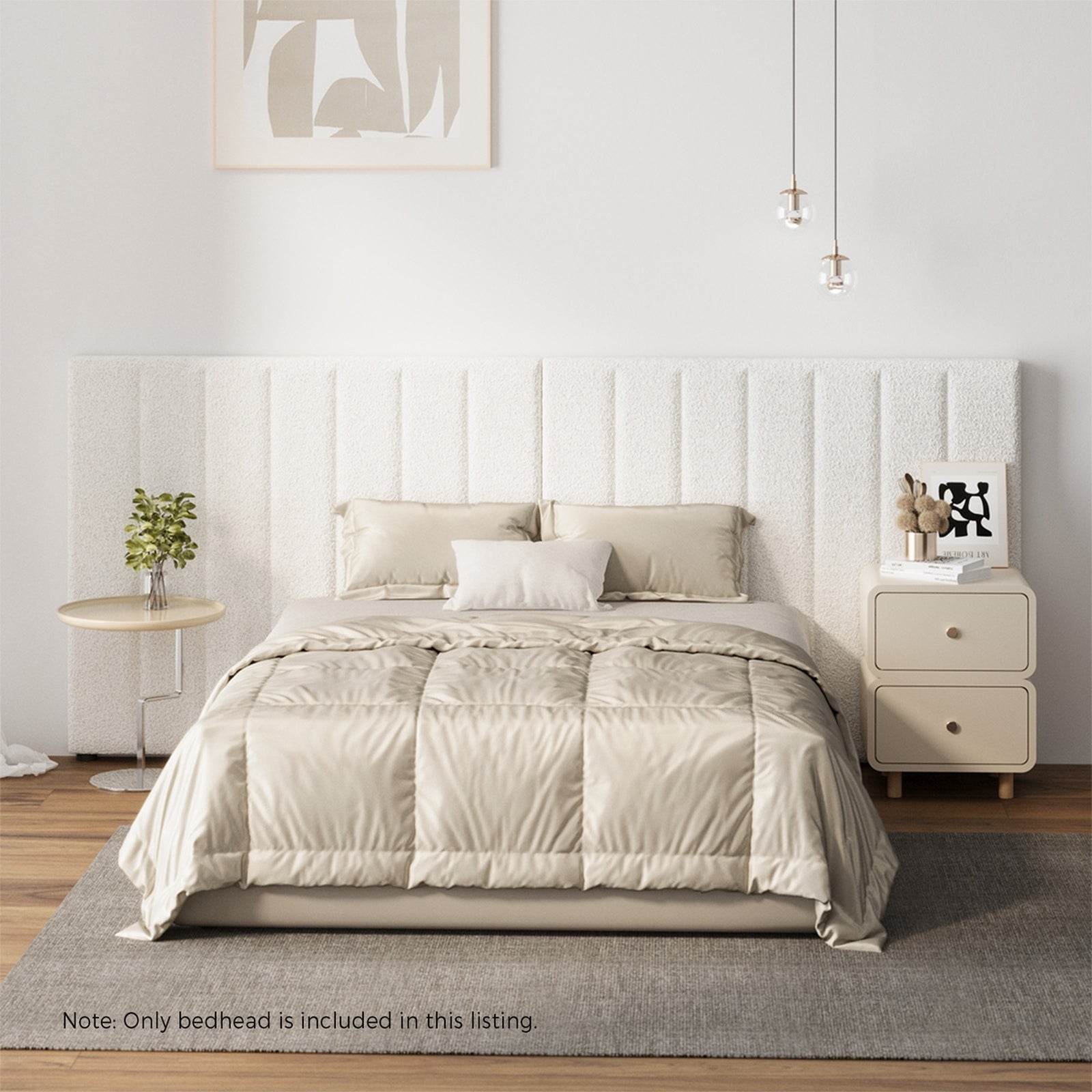 Oikiture Headboard Queen Double King Single Bedhead Boucle Fabric White - Sunyee