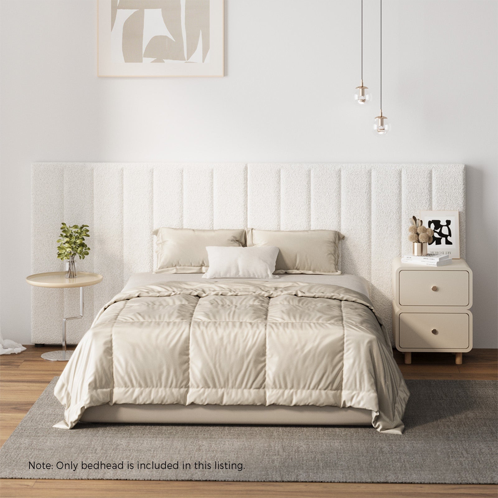 Oikiture Bed Frame Headboard Double Queen King Size Head Bedhead White Boucle - Sunyee
