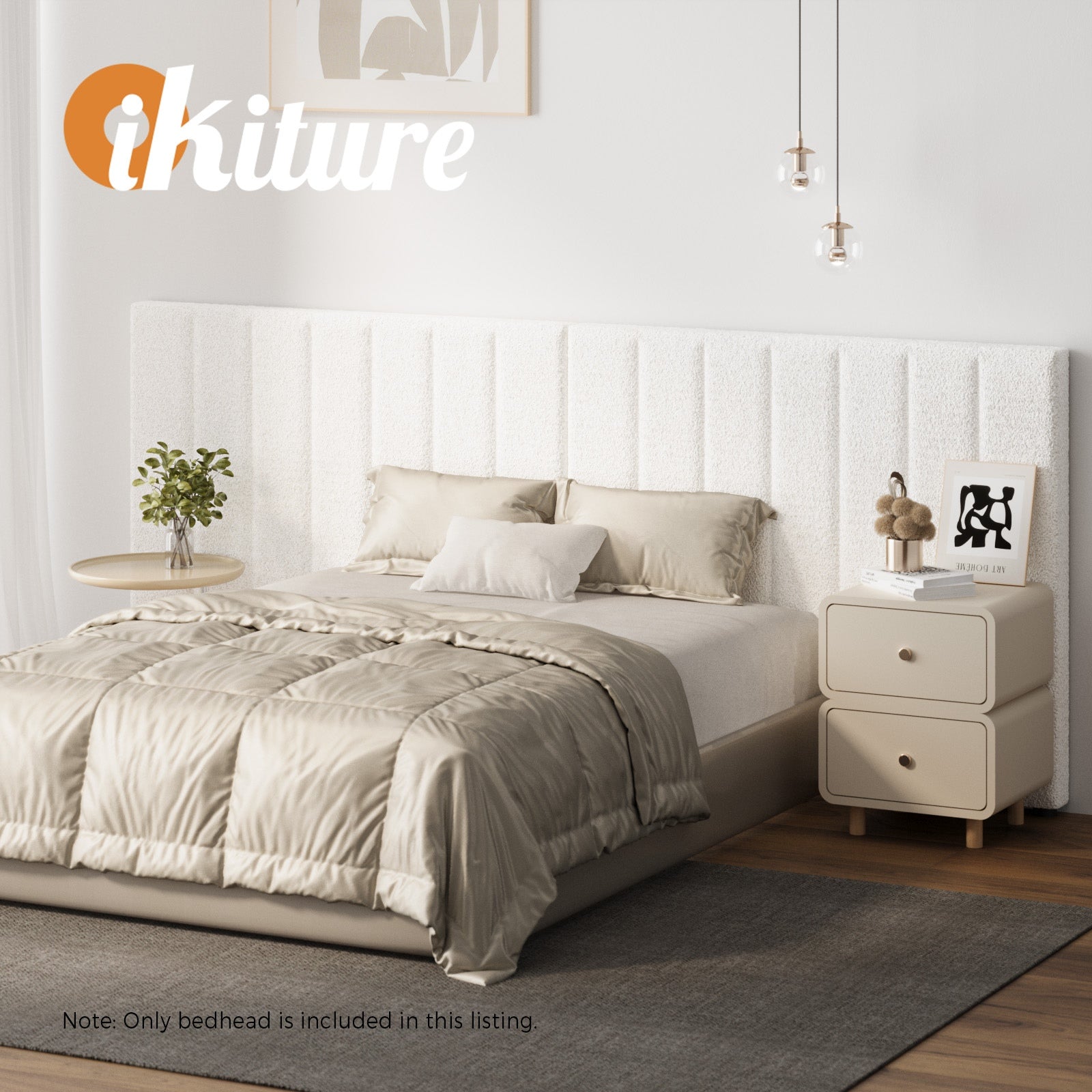 Oikiture Bed Frame Headboard Double Queen King Size Head Bedhead White Boucle - Sunyee