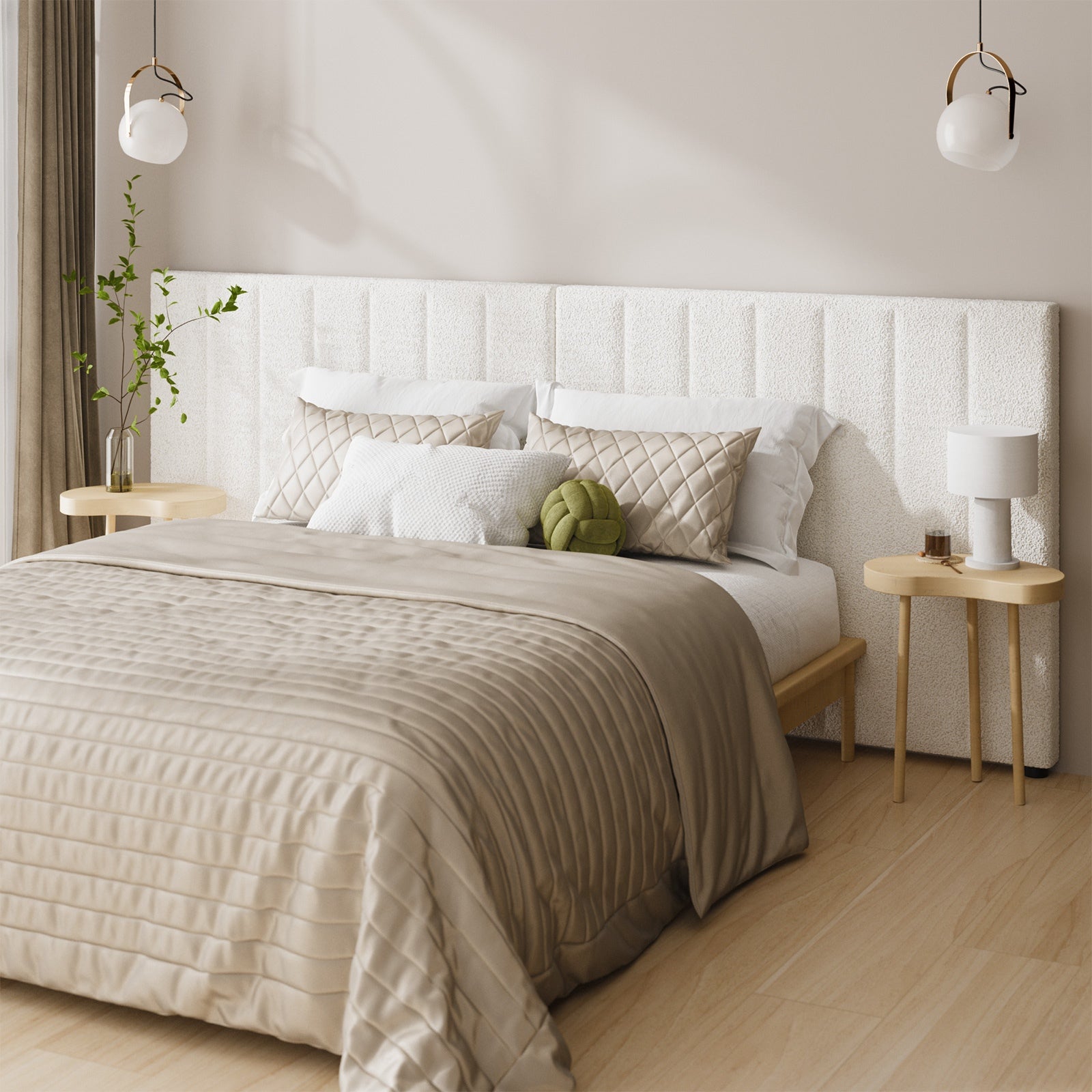 Oikiture Bed Frame Headboard Double Queen King Size Head Bedhead White Boucle - Sunyee