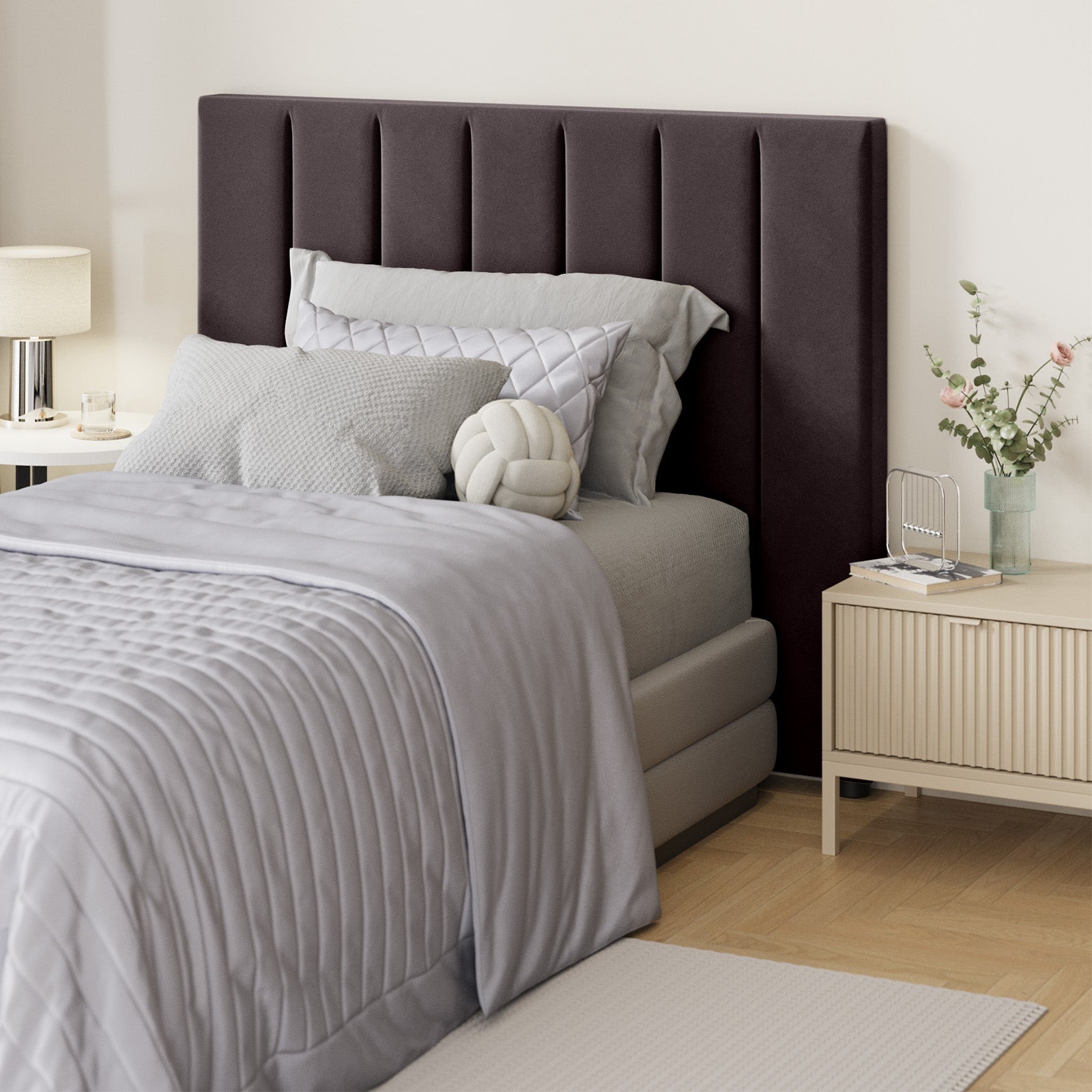 Oikiture Bed Frame Headboard King Single Size Head Bedhead Brown Velvet - Sunyee