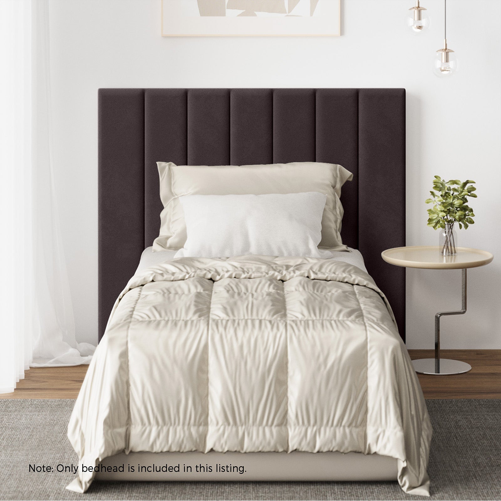 Oikiture Bed Frame Headboard King Single Size Head Bedhead Brown Velvet - Sunyee