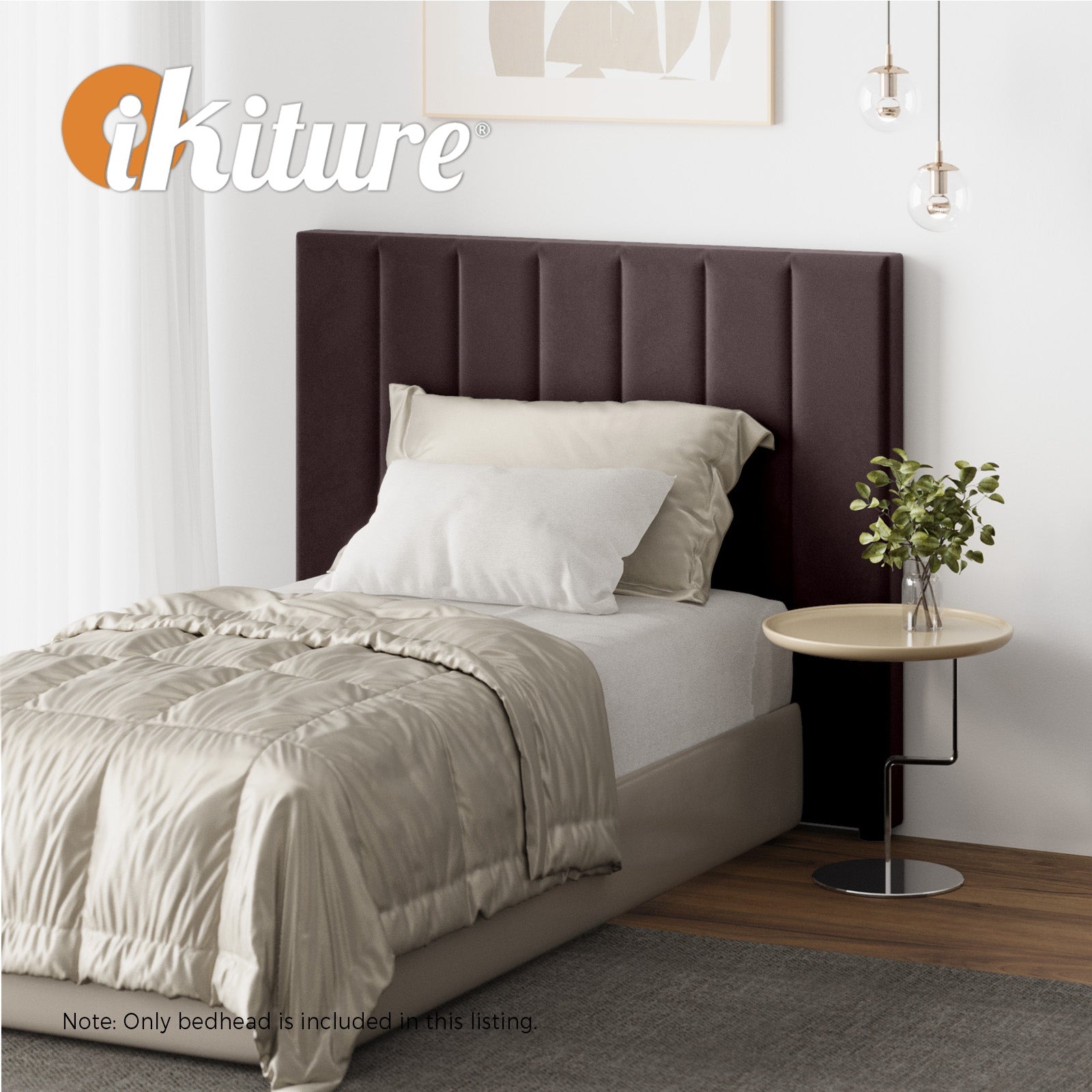 Oikiture Bed Frame Headboard King Single Size Head Bedhead Brown Velvet - Sunyee