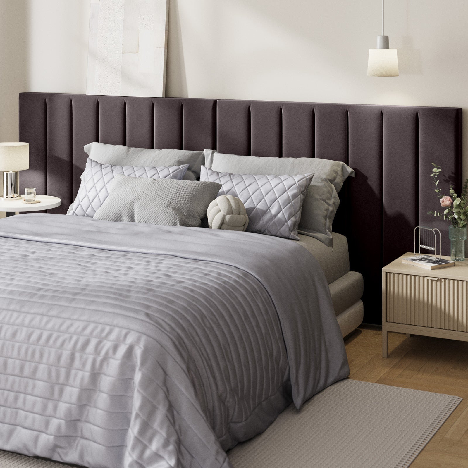 Oikiture Bed Frame Headboard Double Queen King Size Head Bedhead Brown Velvet - Sunyee