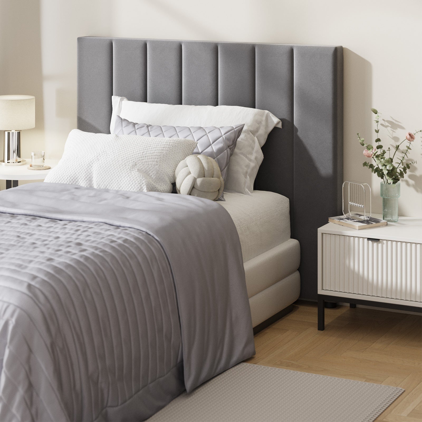 Oikiture Headboard Queen Double King Single Bedhead Velvet Fabric Grey - Sunyee