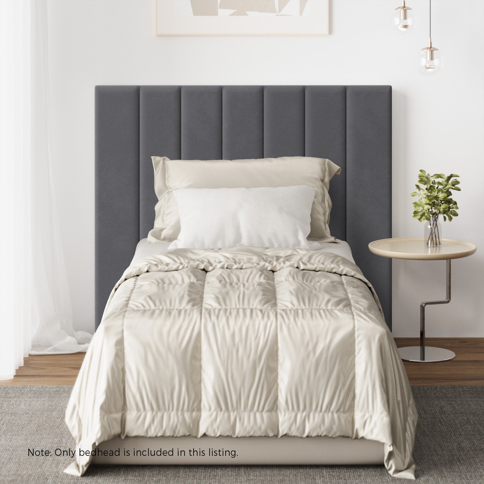 Oikiture Bed Frame Headboard King Single Size Head Bedhead Grey Velvet - Sunyee