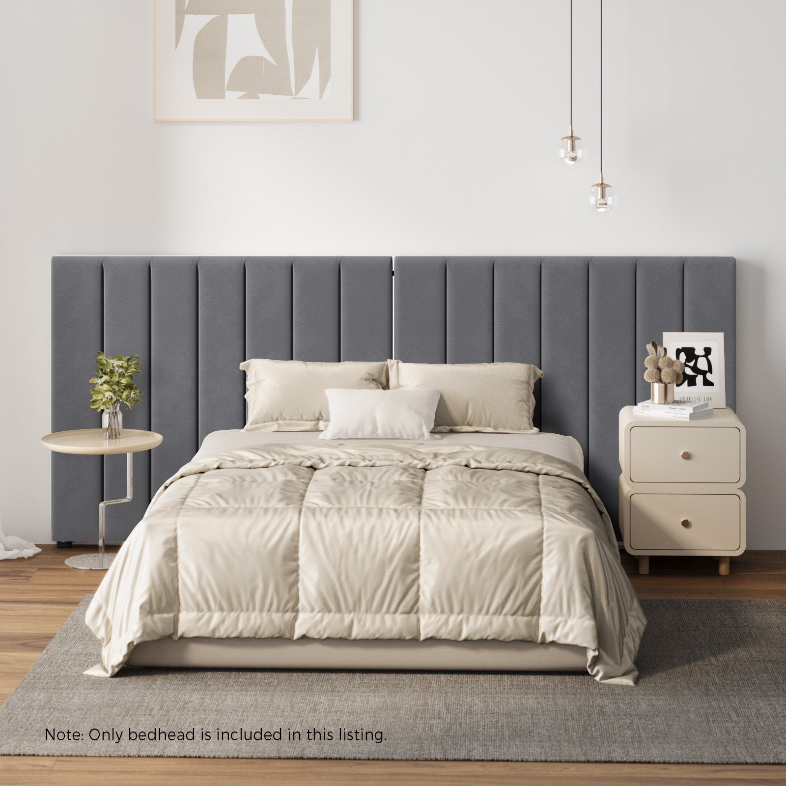 Oikiture Headboard Queen Double King Single Bedhead Velvet Fabric Grey - Sunyee