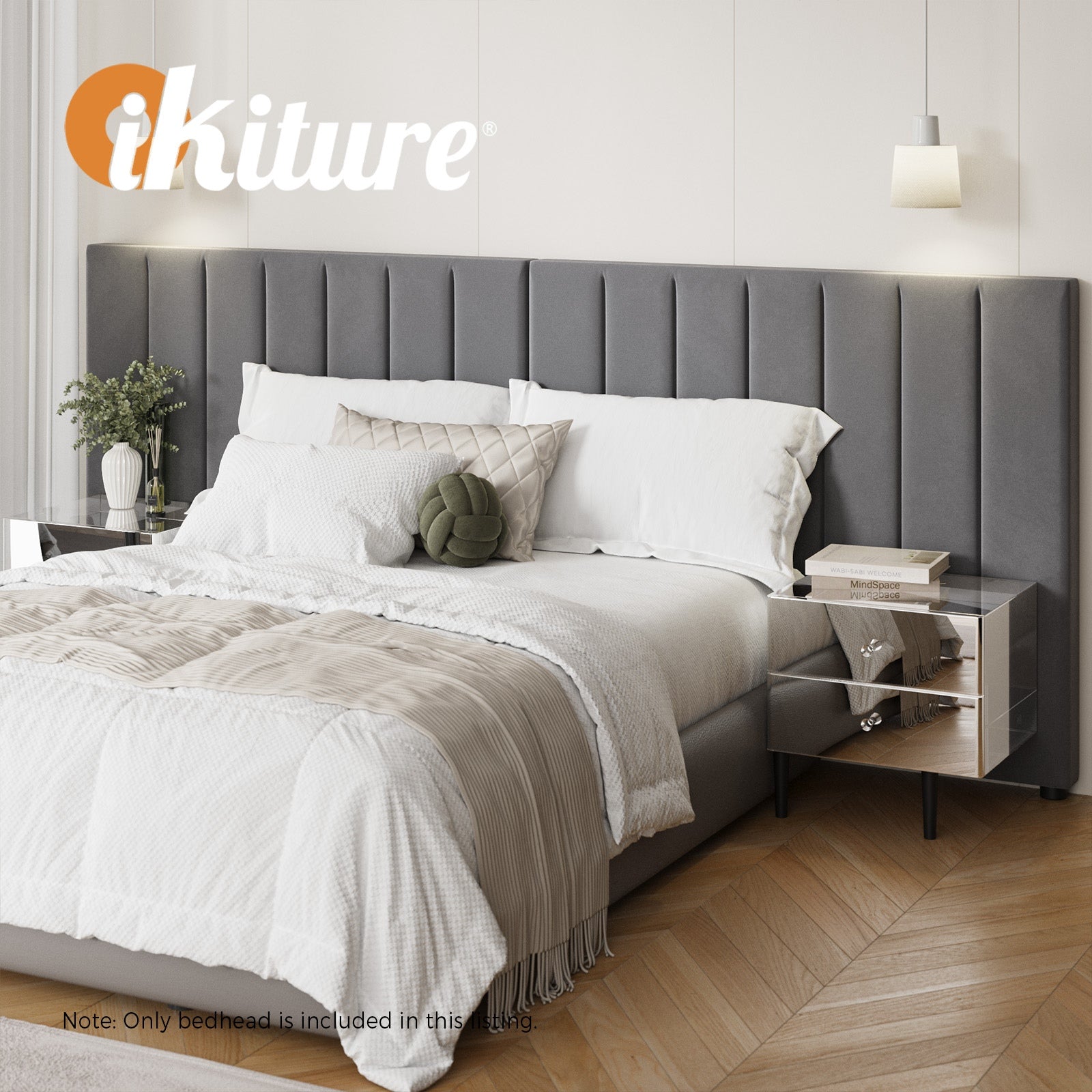 Oikiture Bed Frame Headboard Double Queen King Size Head Bedhead Grey Velvet - Sunyee