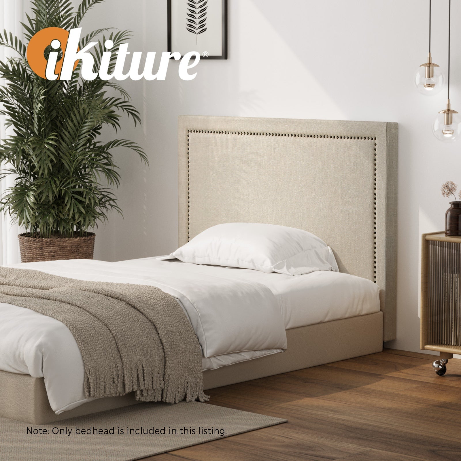Oikiture King Single Bed Headboard Bedhead Bedroom Furniture - Beige - Sunyee