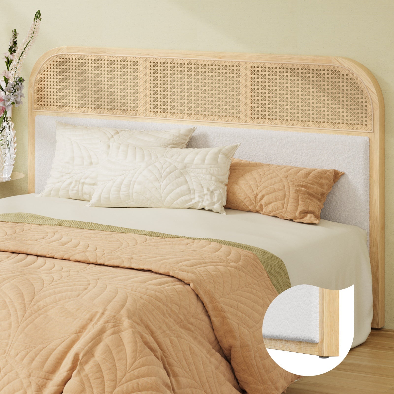 Oikiture Bed Head Headboard Queen Size Rattan Bedboard Natural - Sunyee