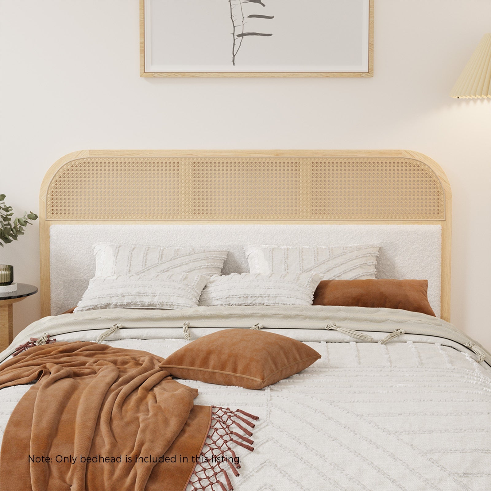 Oikiture Bed Head Headboard Queen Size Rattan Bedboard Natural - Sunyee