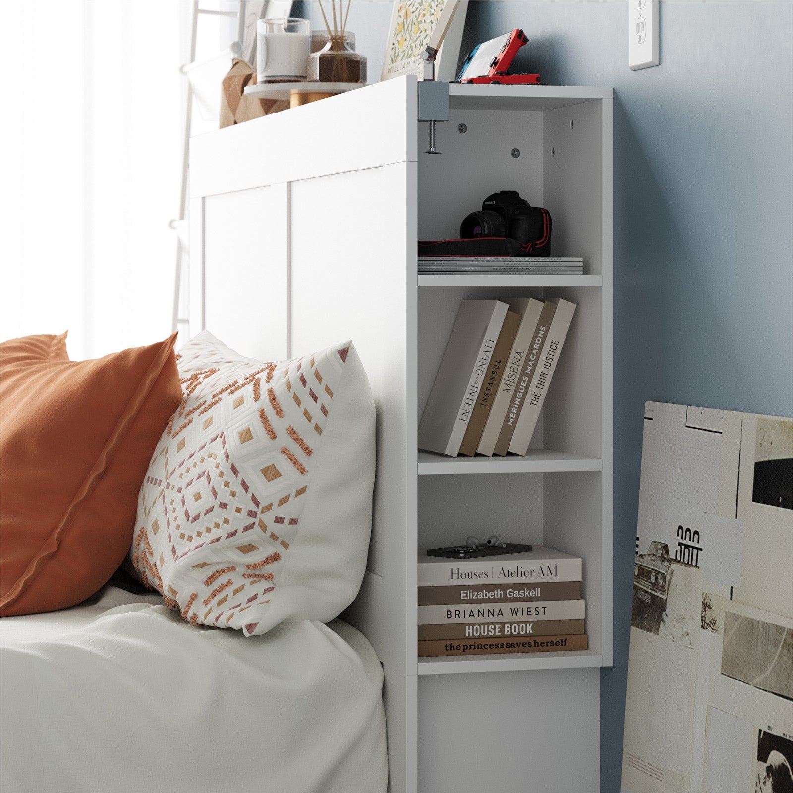 Oikiture Headboard Bed Head Double Size Bedhead with Storage Shelves White - Sunyee