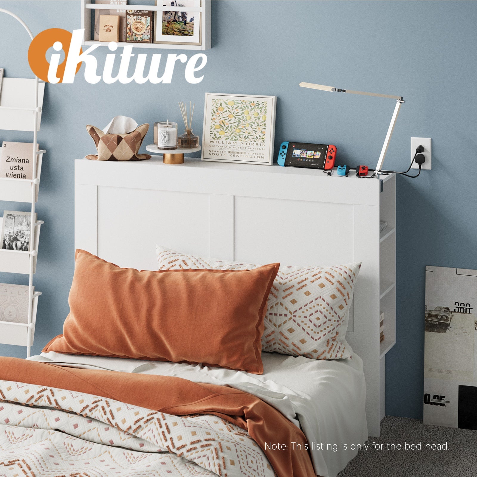 Oikiture Headboard Bed Head Double Size Bedhead with Storage Shelves White - Sunyee