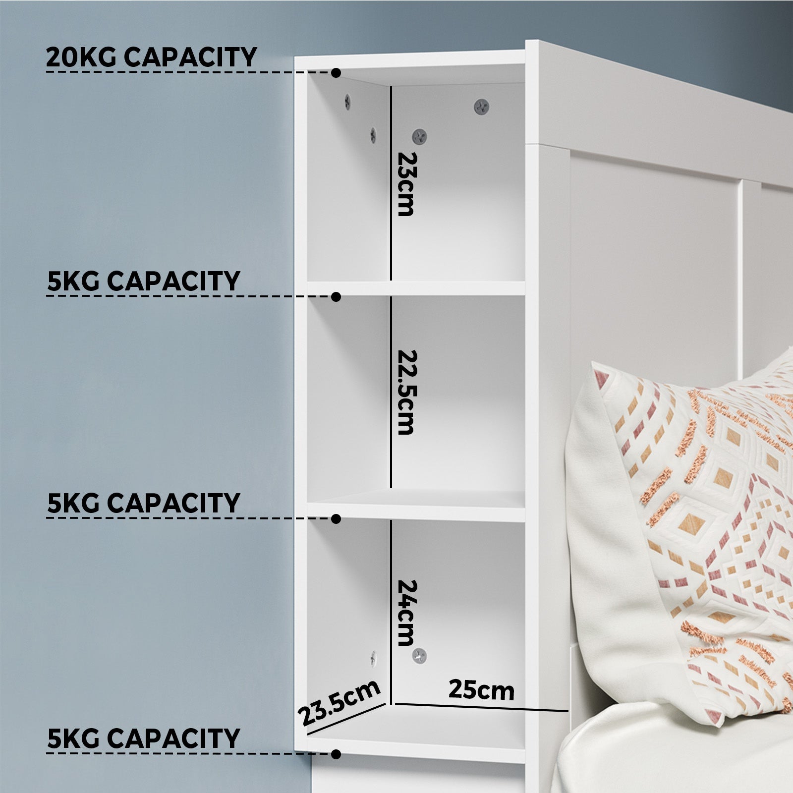 Oikiture Headboard Bed Head King Size Bedhead with Storage Shelves White - Sunyee