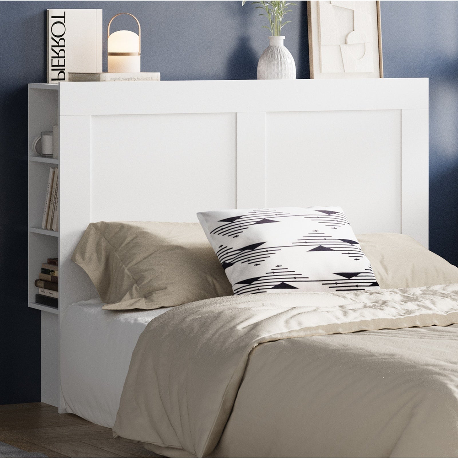Oikiture Headboard Bed Head Queen Size Bedhead with Storage Shelves White - Sunyee