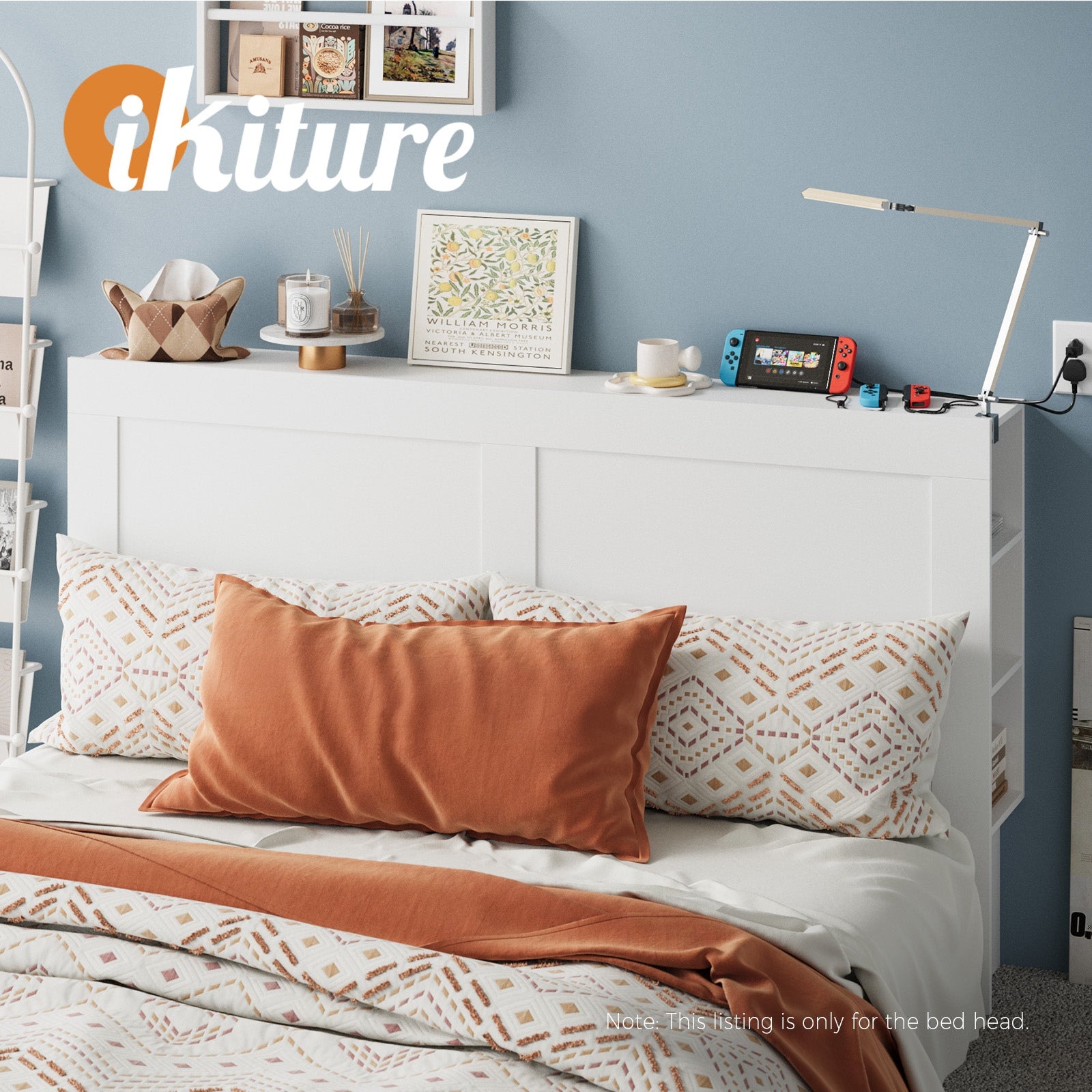 Oikiture Headboard Bed Head Queen Size Bedhead with Storage Shelves White - Sunyee