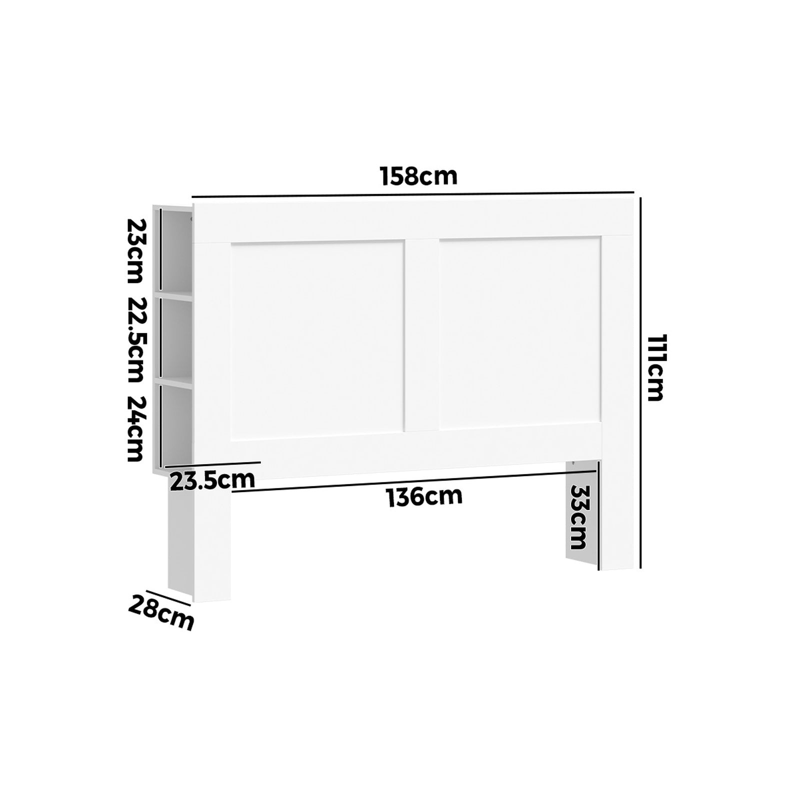 Oikiture Headboard Bed Head Queen Size Bedhead with Storage Shelves White - Sunyee