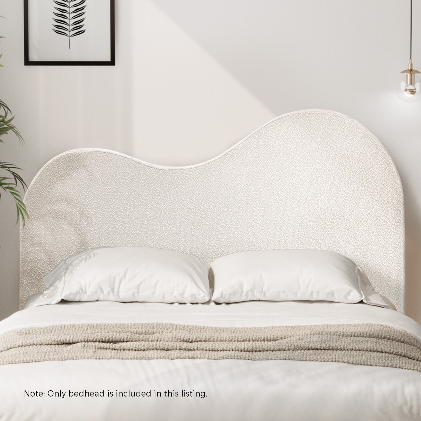 Oikiture Bed Head Double Size Headboard Bedhead Boucle Fabric White - Sunyee