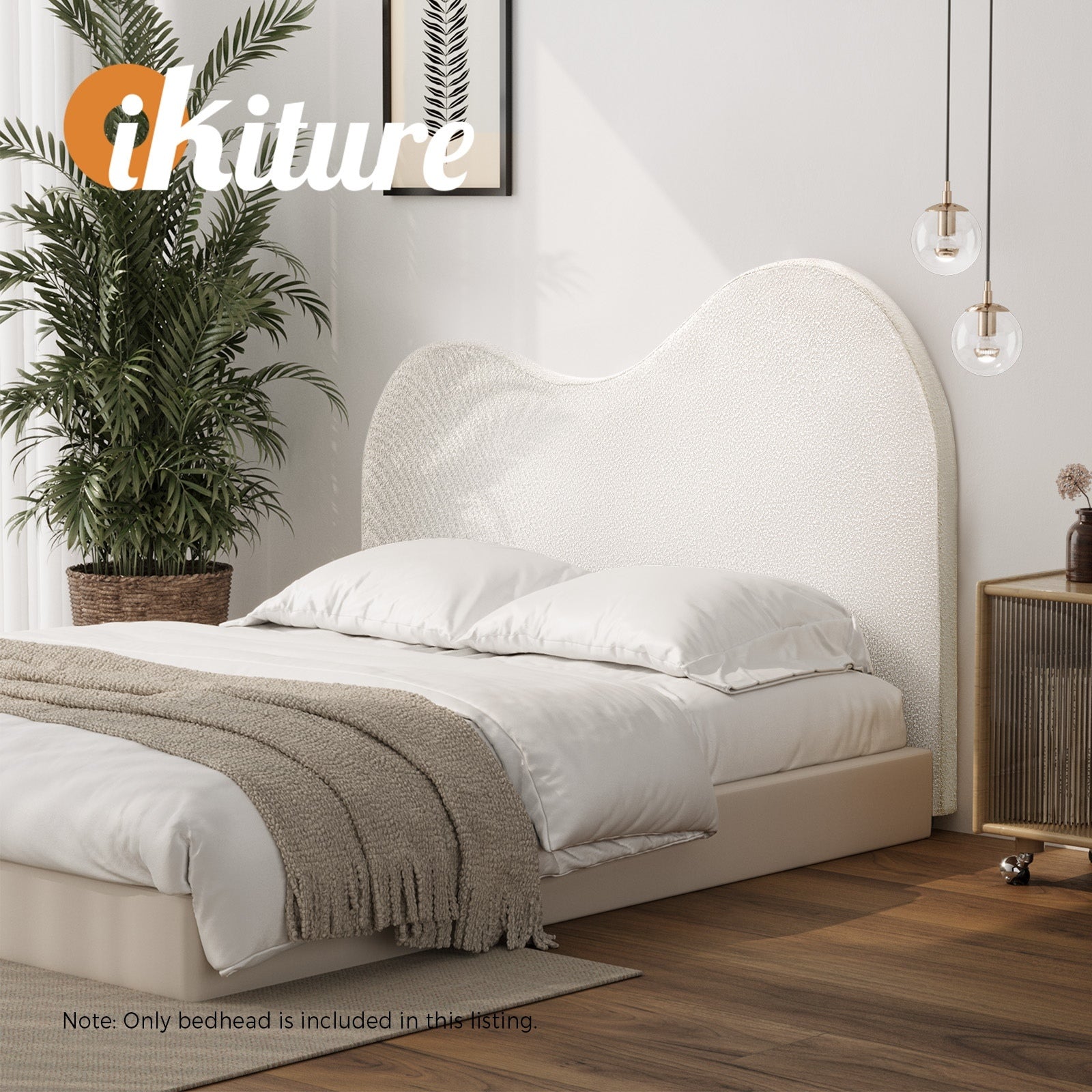 Oikiture Bed Head Double Size Headboard Bedhead Boucle Fabric White - Sunyee