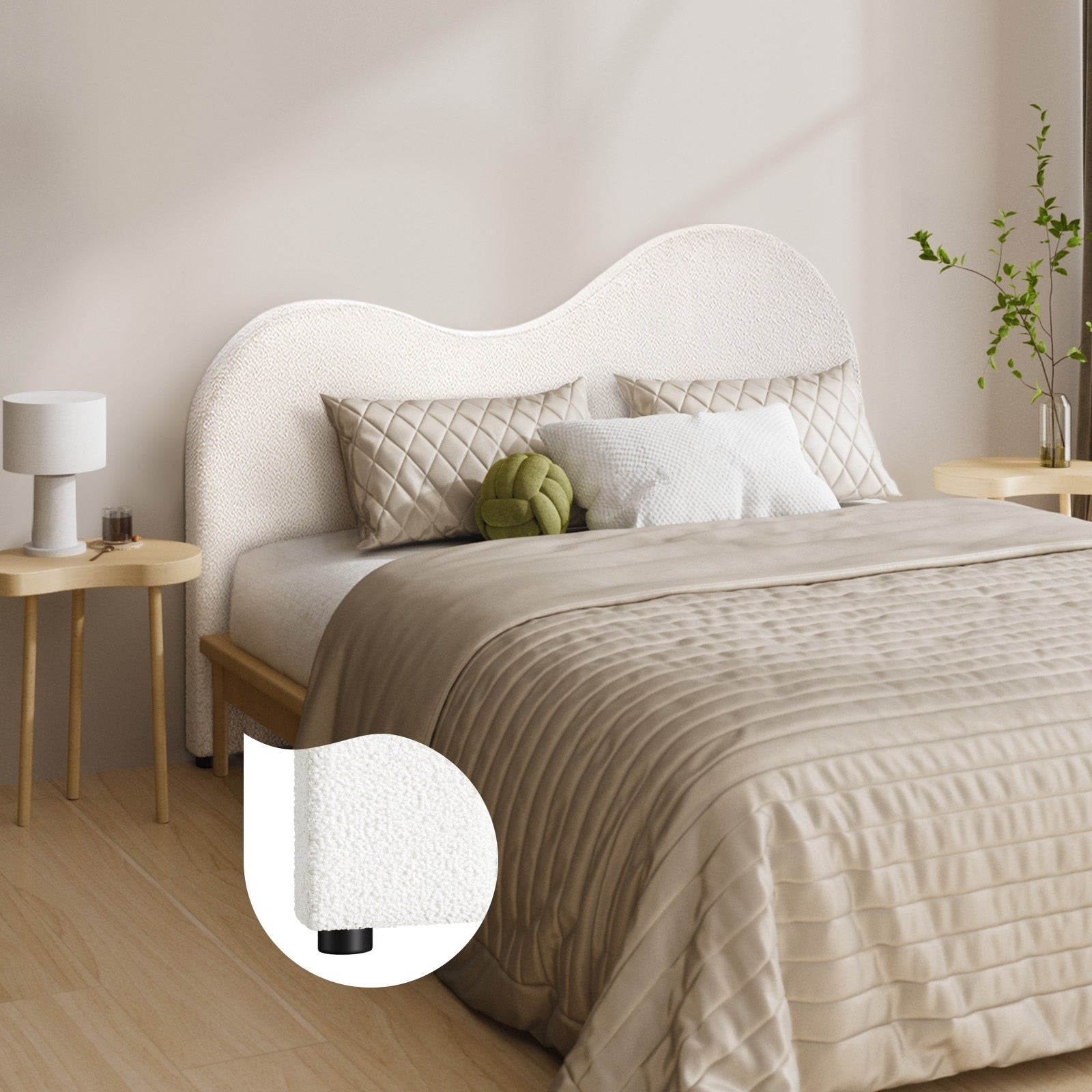 Oikiture Bed Head Double Size Headboard Bedhead Boucle Fabric White - Sunyee