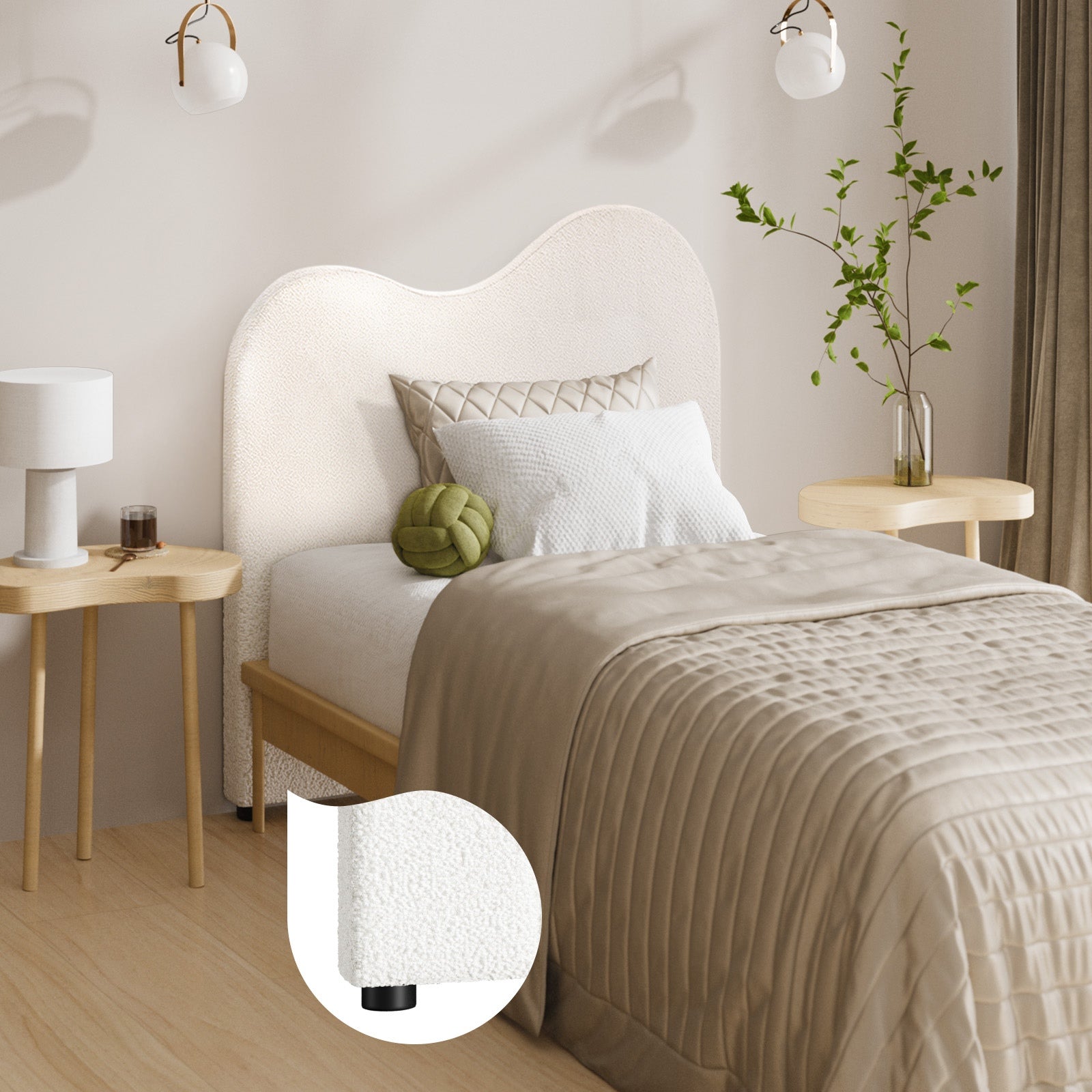 Oikiture Bed Head King Single Size Headboard Bedhead Boucle Fabric White - Sunyee