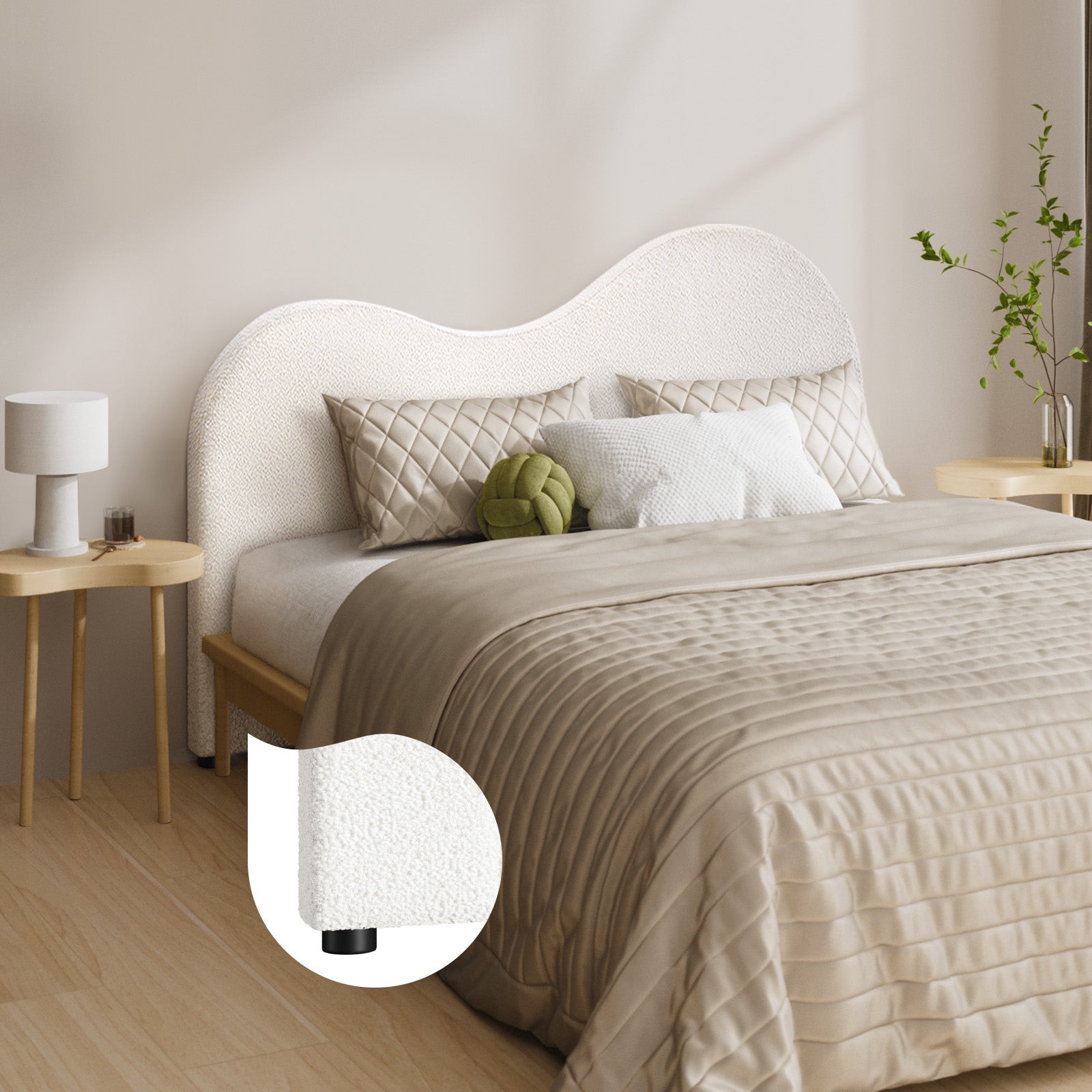 Oikiture Bed Head Queen Size Headboard Bedhead Boucle Fabric White - Sunyee