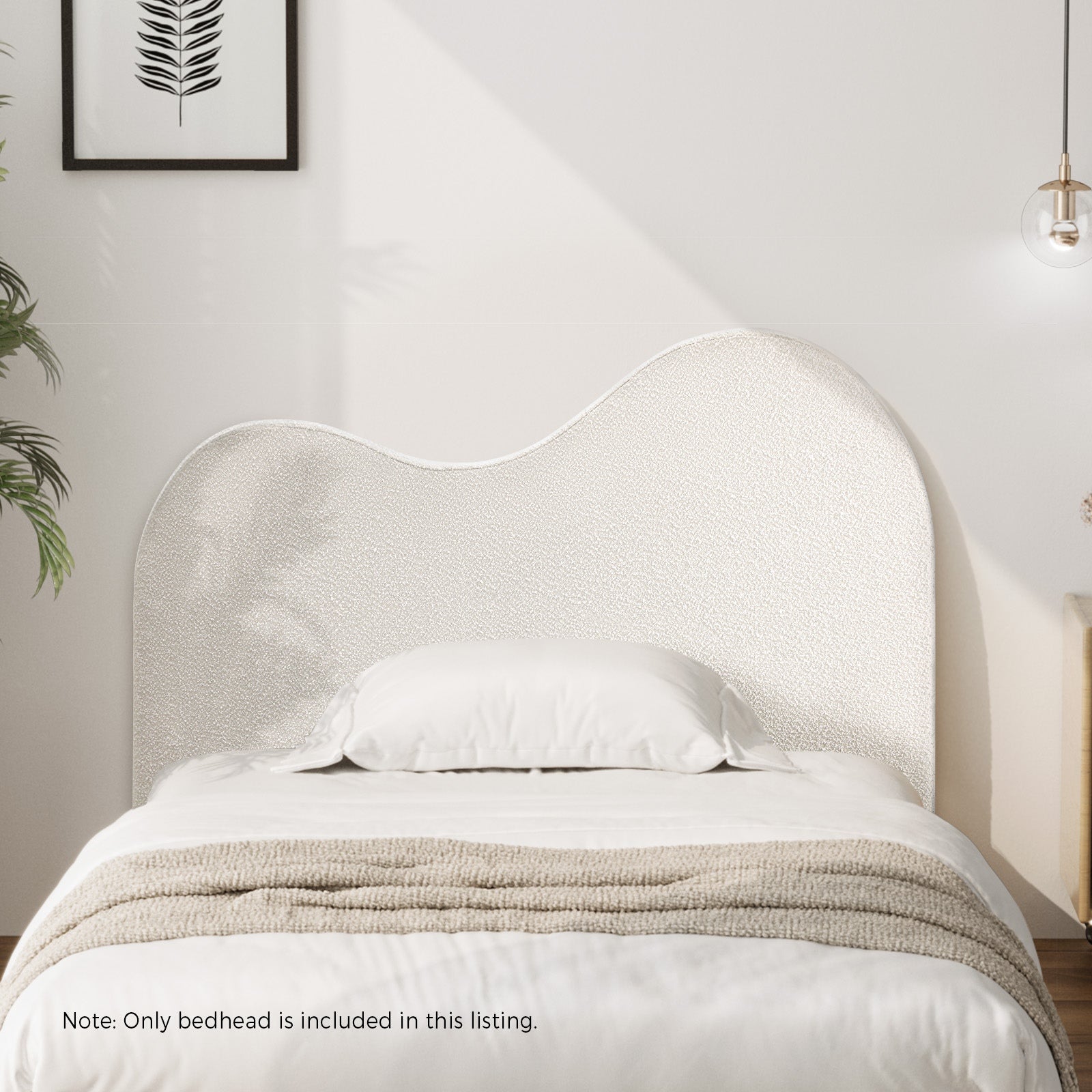 Oikiture Bed Head Single Size Headboard Bedhead Boucle Fabric White - Sunyee