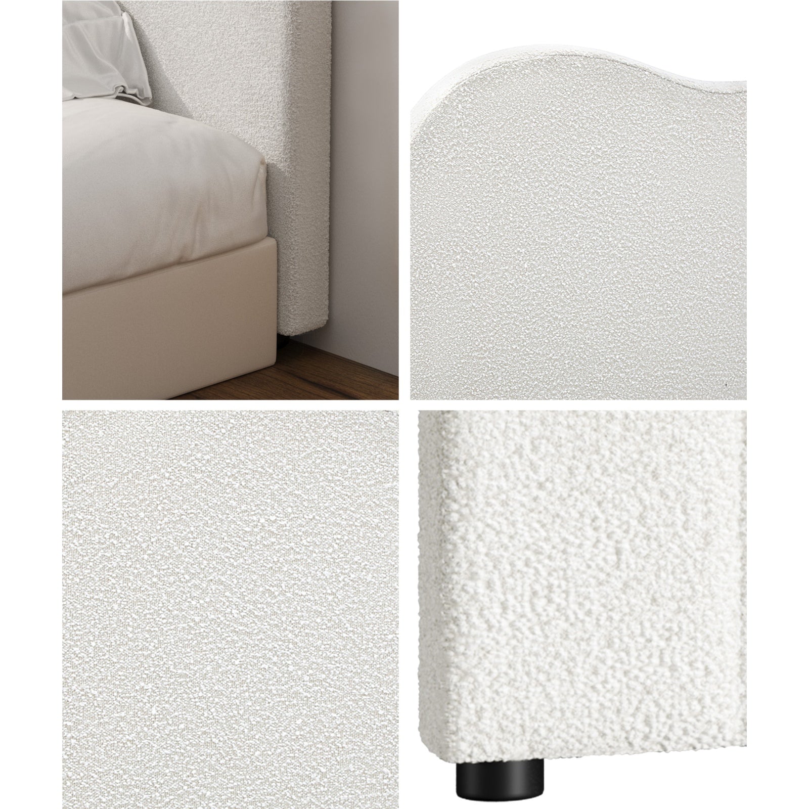 Oikiture Bed Head Single Size Headboard Bedhead Boucle Fabric White - Sunyee
