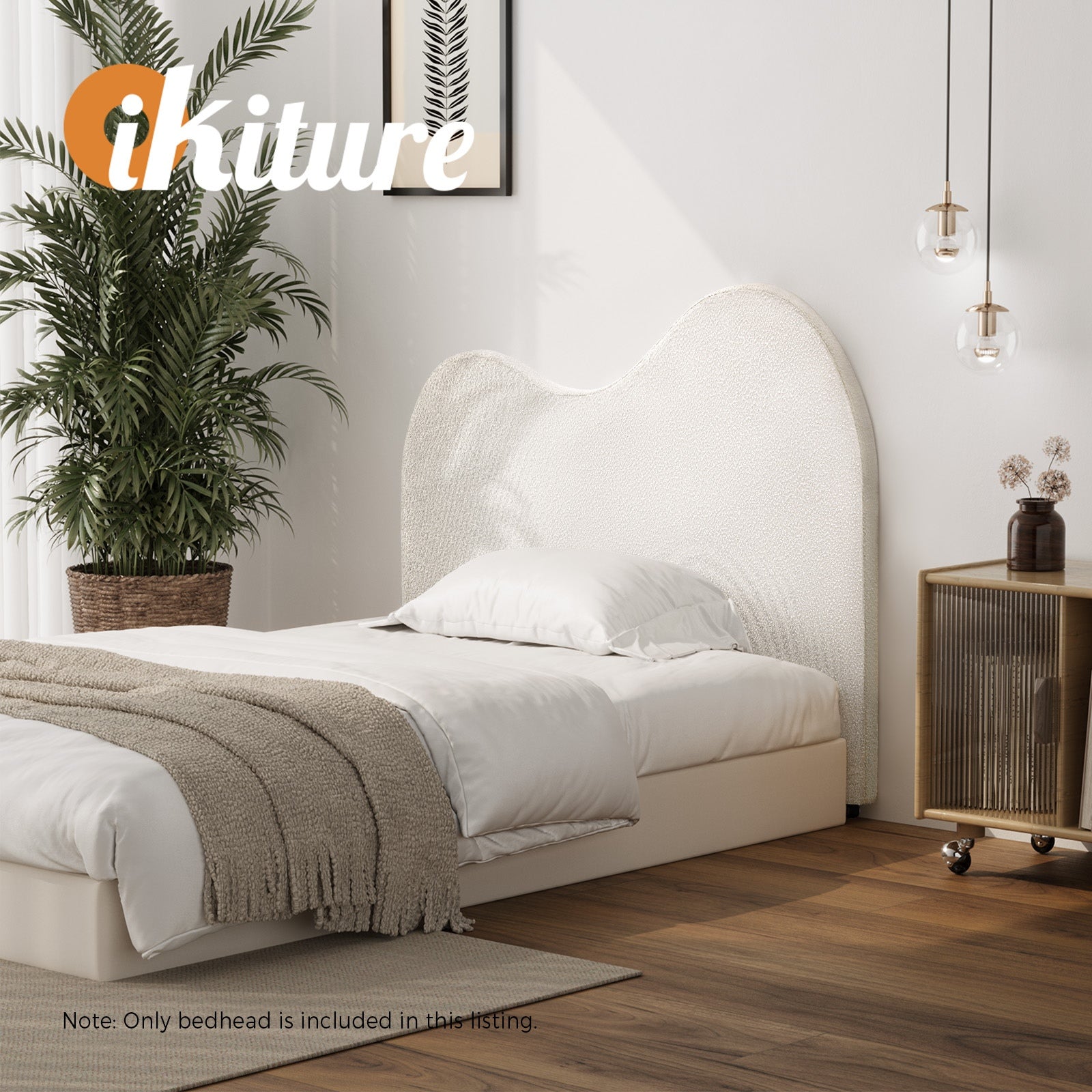 Oikiture Bed Head Single Size Headboard Bedhead Boucle Fabric White - Sunyee