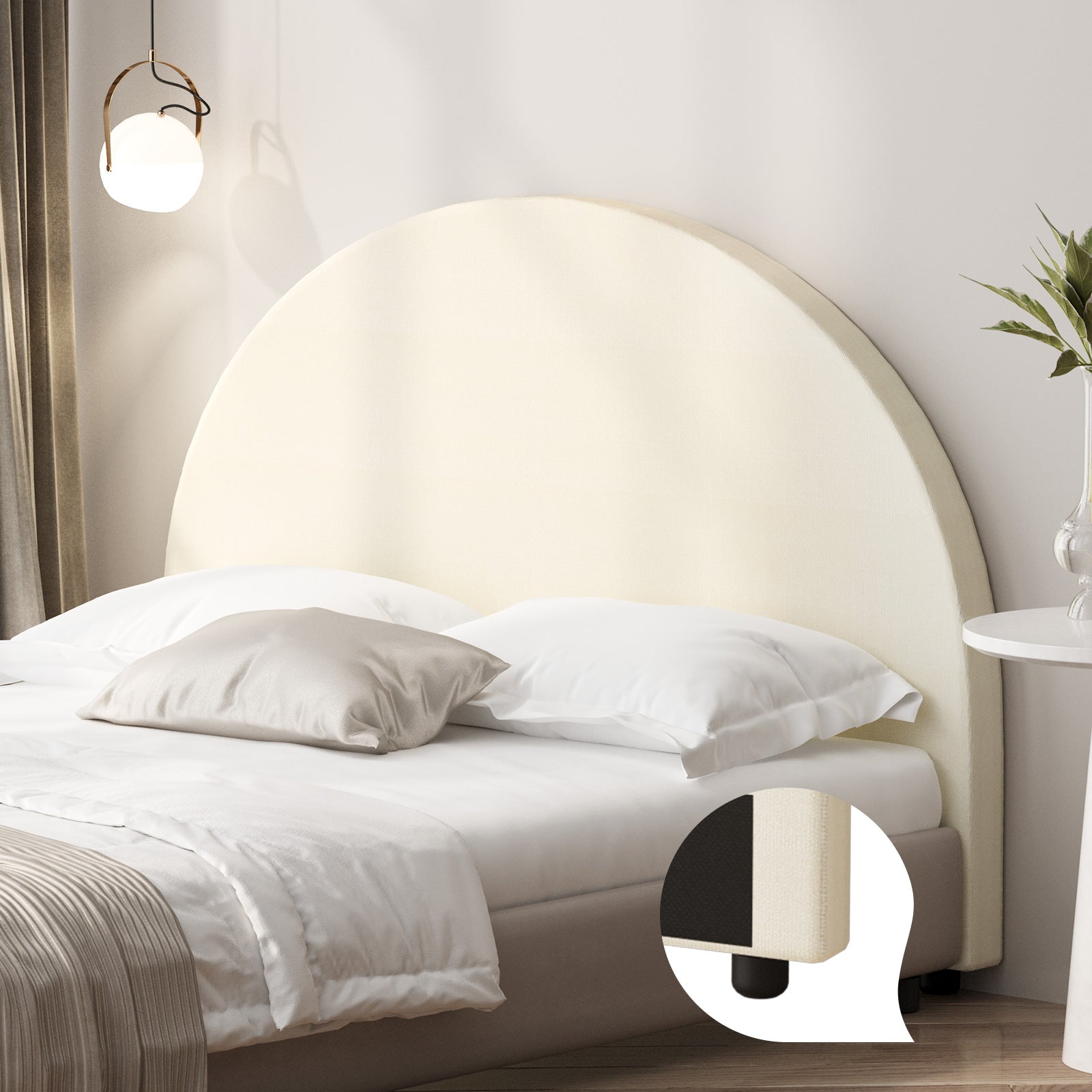 Oikiture Bed Head Double Size Headboard Bedhead Fabric Beige - Sunyee