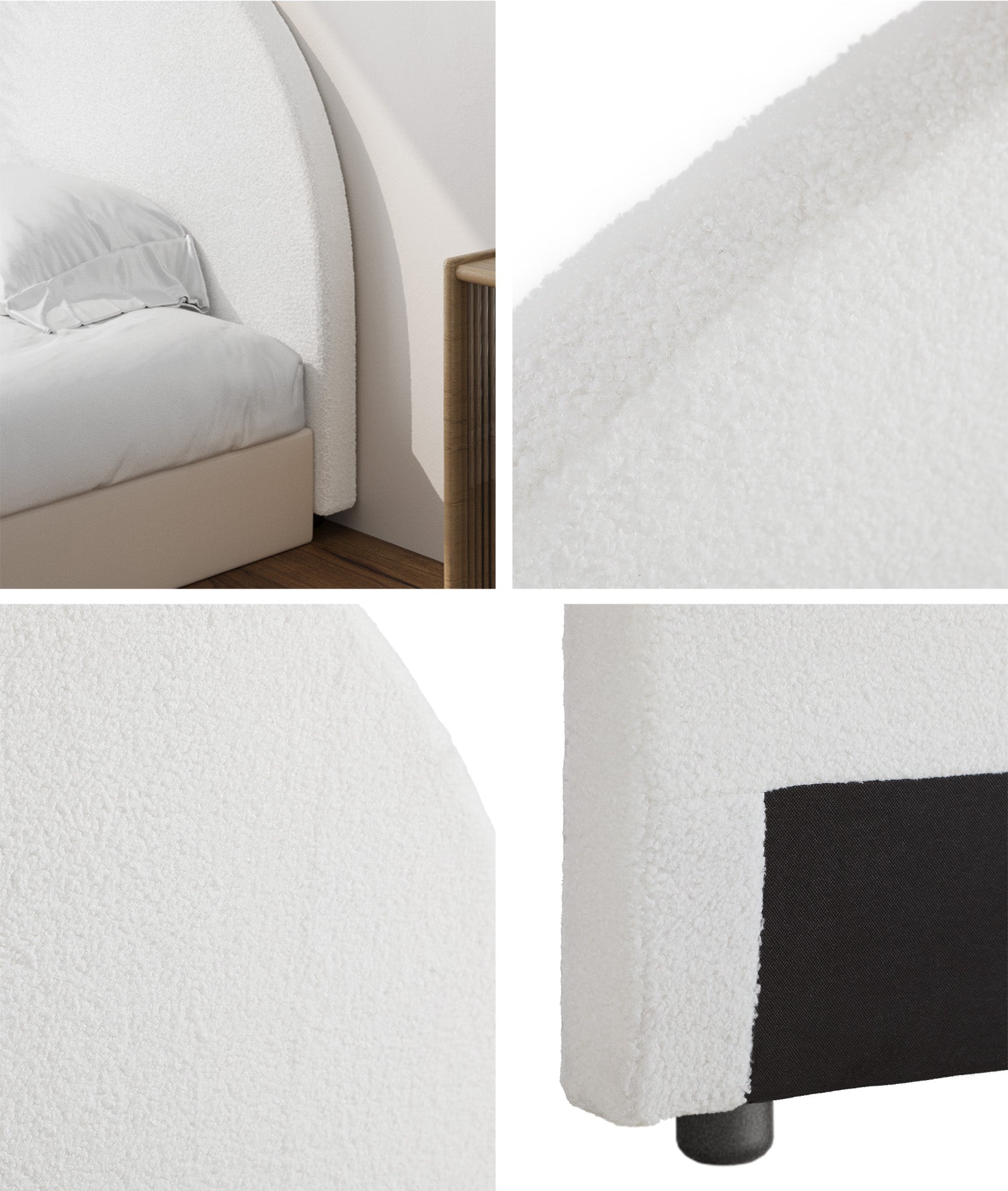 Oikiture Bed Head King Size Headboard Bedhead Boucle White - Sunyee