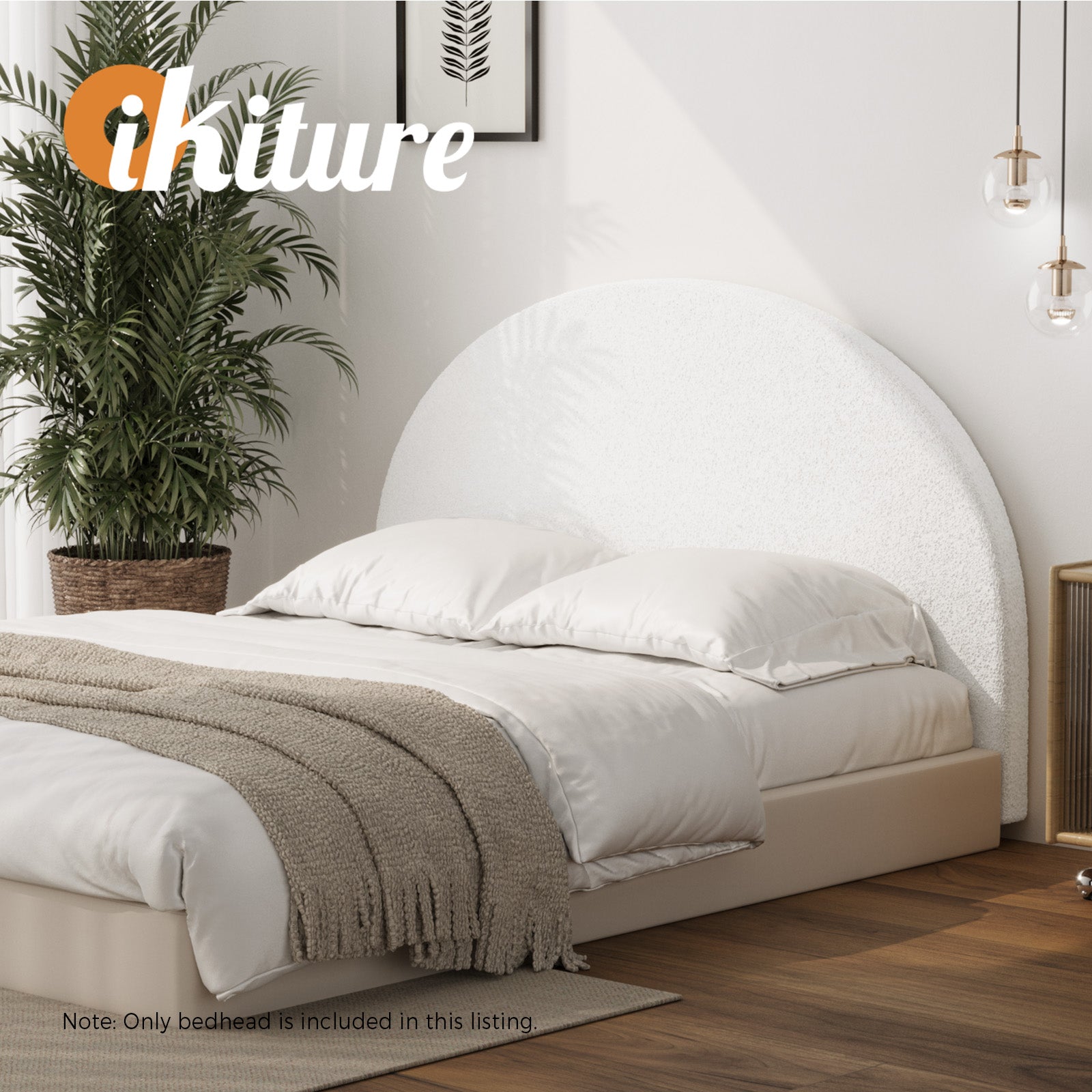 Oikiture Bed Head King Size Headboard Bedhead Boucle White - Sunyee