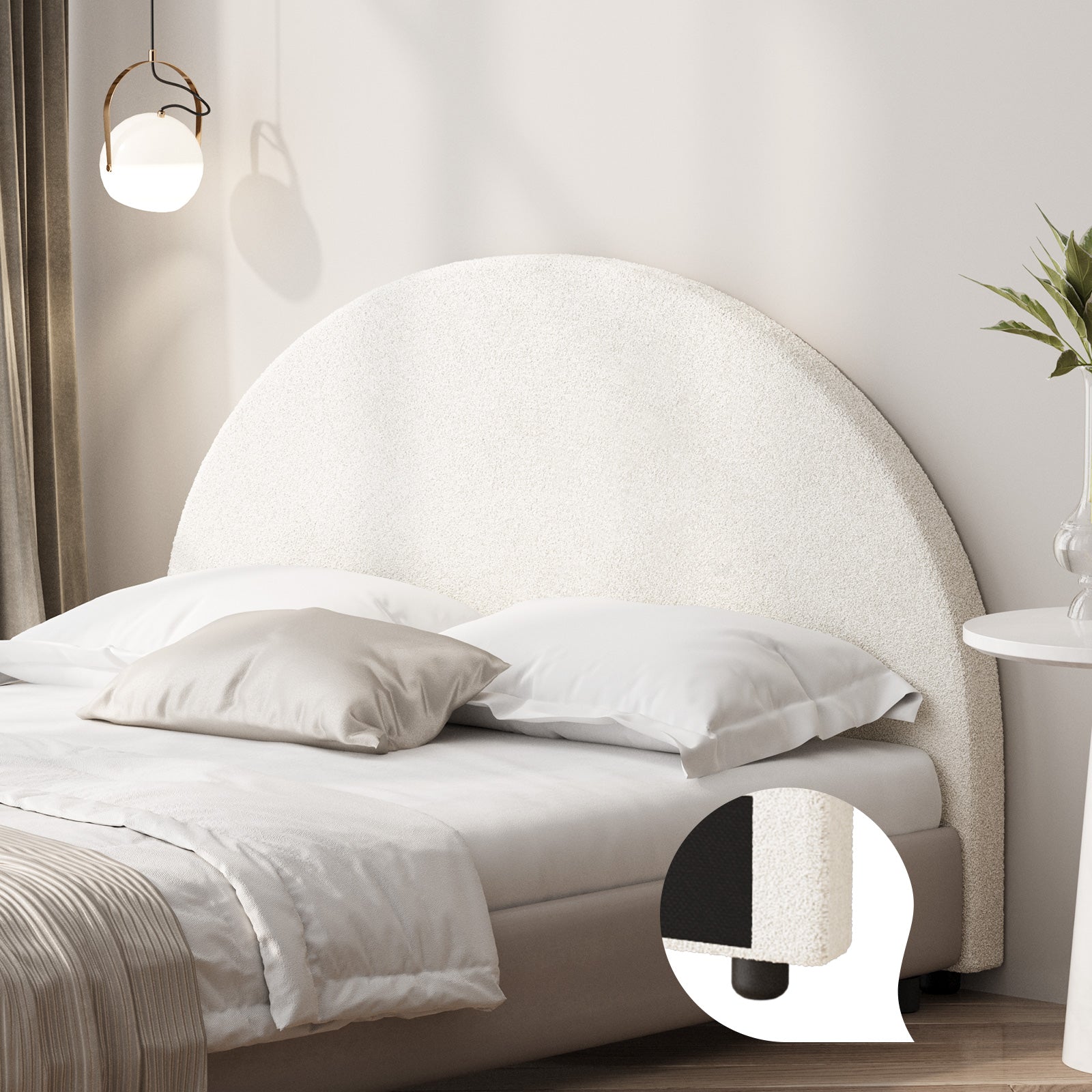 Oikiture Bed Head King Single Size Headboard Bedhead Boucle White - Sunyee