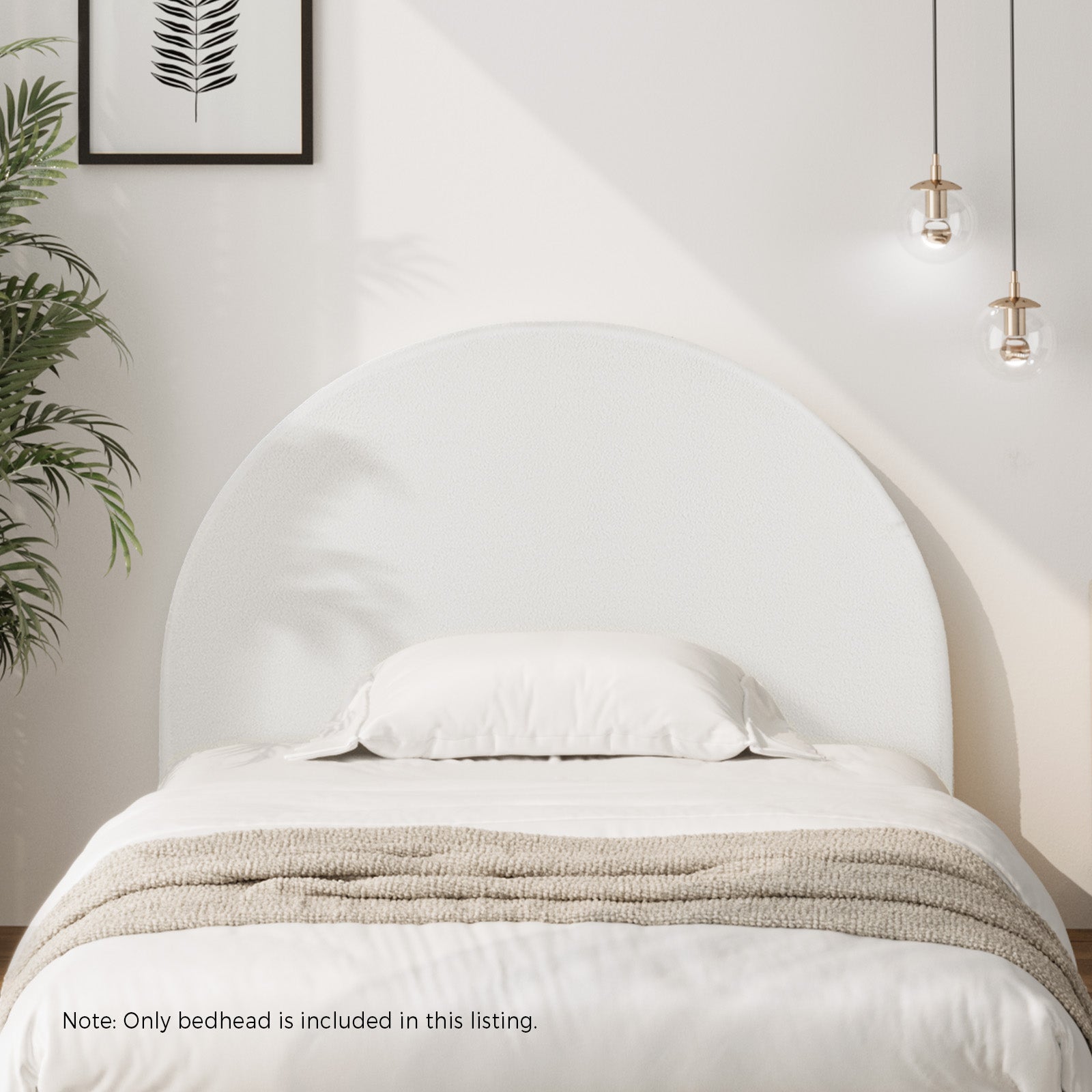 Oikiture Bed Head King Single Size Headboard Bedhead Boucle White - Sunyee