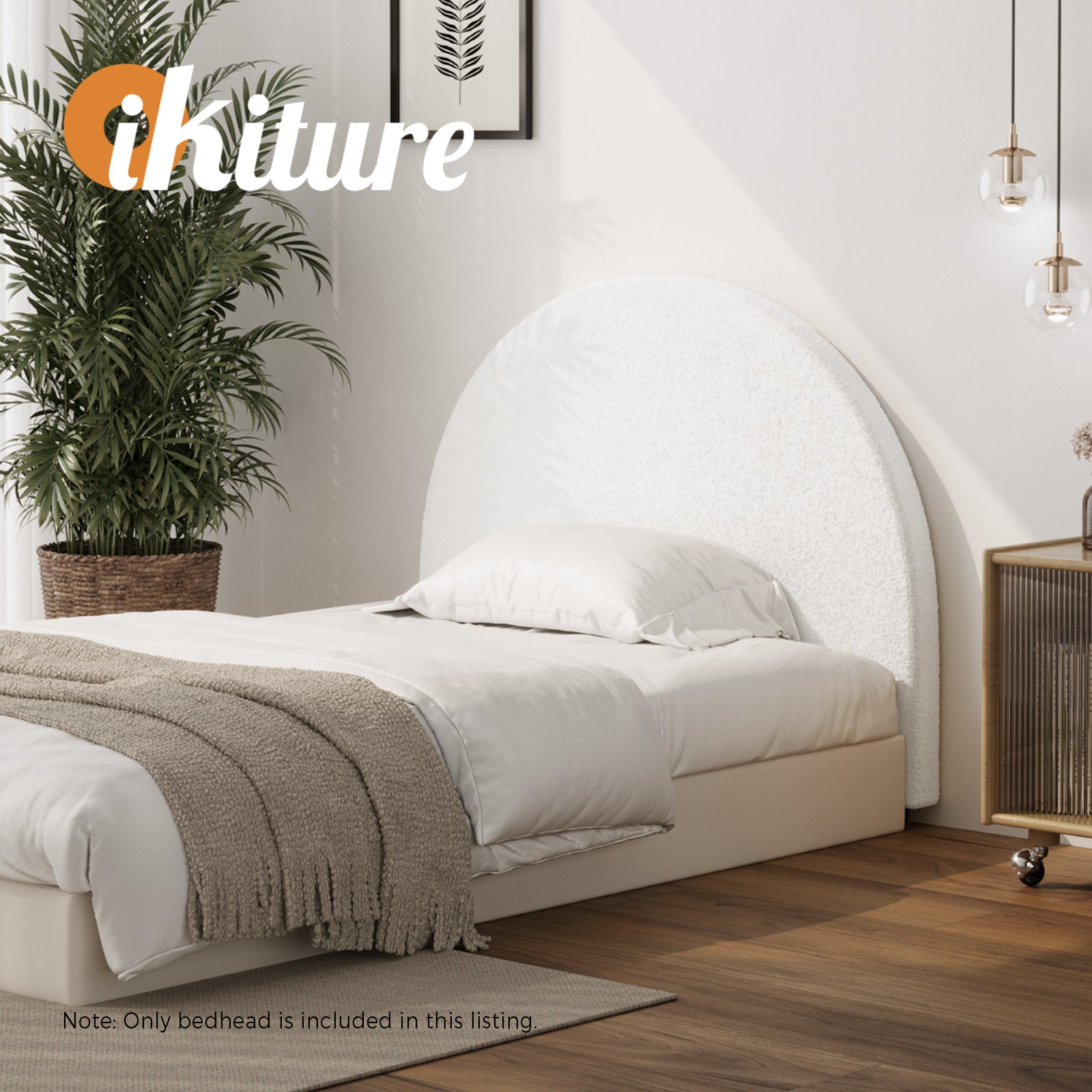 Oikiture Bed Head King Single Size Headboard Bedhead Boucle White - Sunyee