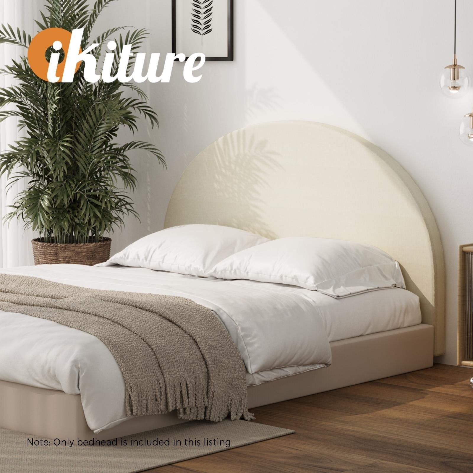 Oikiture Bed Head Queen Size Headboard Bedhead Fabric Beige - Sunyee